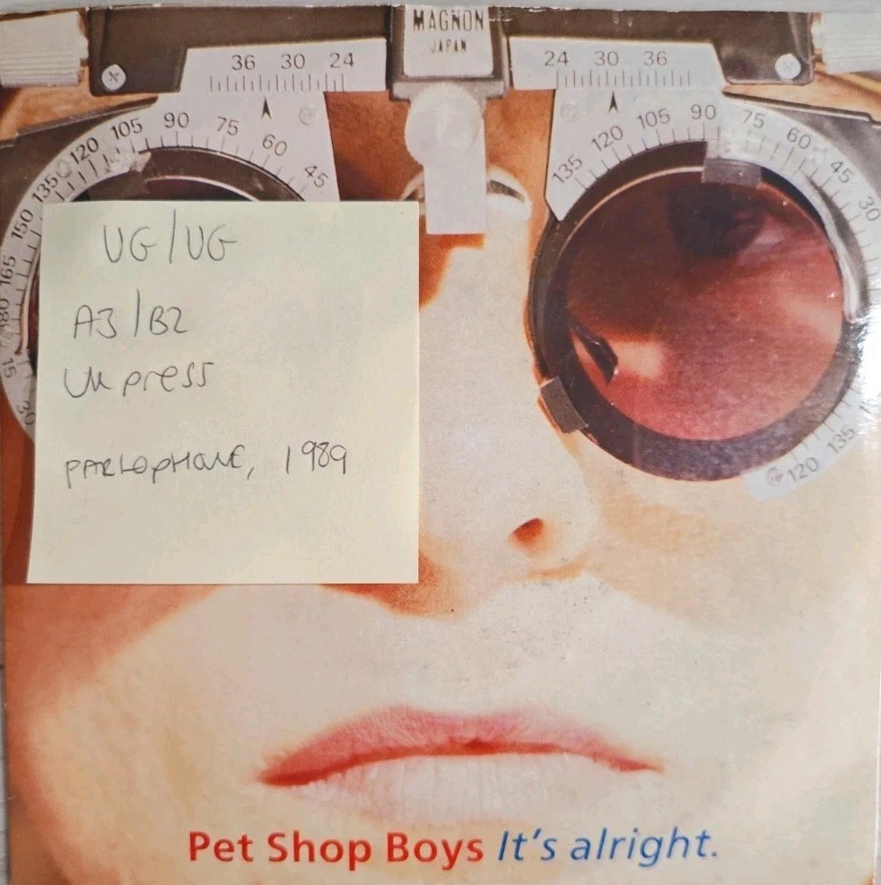 Pet Shop Boys It's Alright Vinyl Record 7" VG/VG R6220 1989 sleeve Pet Shop Boys It's Alright Vinyl Record 7" VG/VG R6220 1989 sleeve