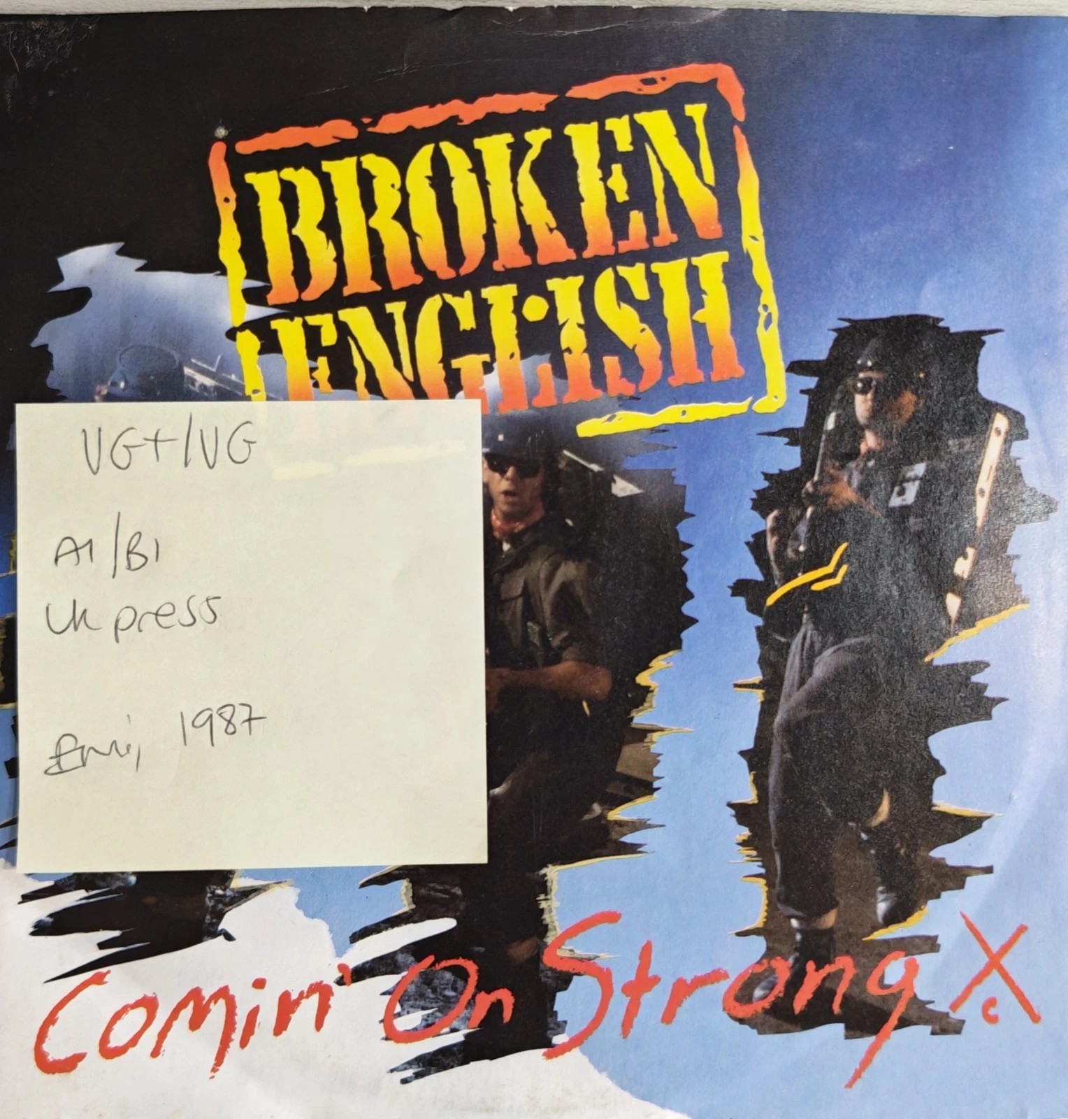 Broken English Comin' On Strong Vinyl Record 7" VG+/VG EM5 1987 sleeve Broken English Comin' On Strong Vinyl Record 7" VG+/VG EM5 1987 sleeve