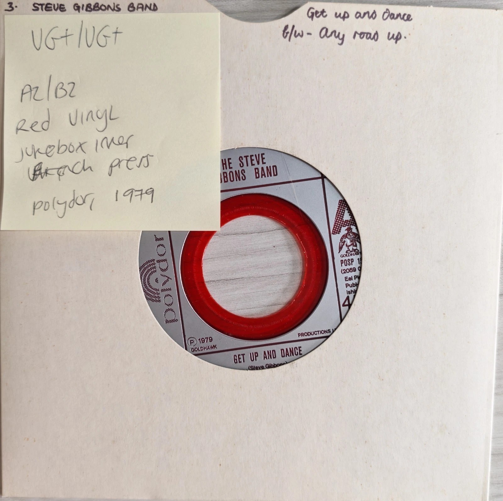 Steve Gibbons Band Get Up And Dance Red Vinyl Record 7" VG+/VG+ POSP15 1979 sleeve Steve Gibbons Band Get Up And Dance Red Vinyl Record 7" VG+/VG+ POSP15 1979 sleeve