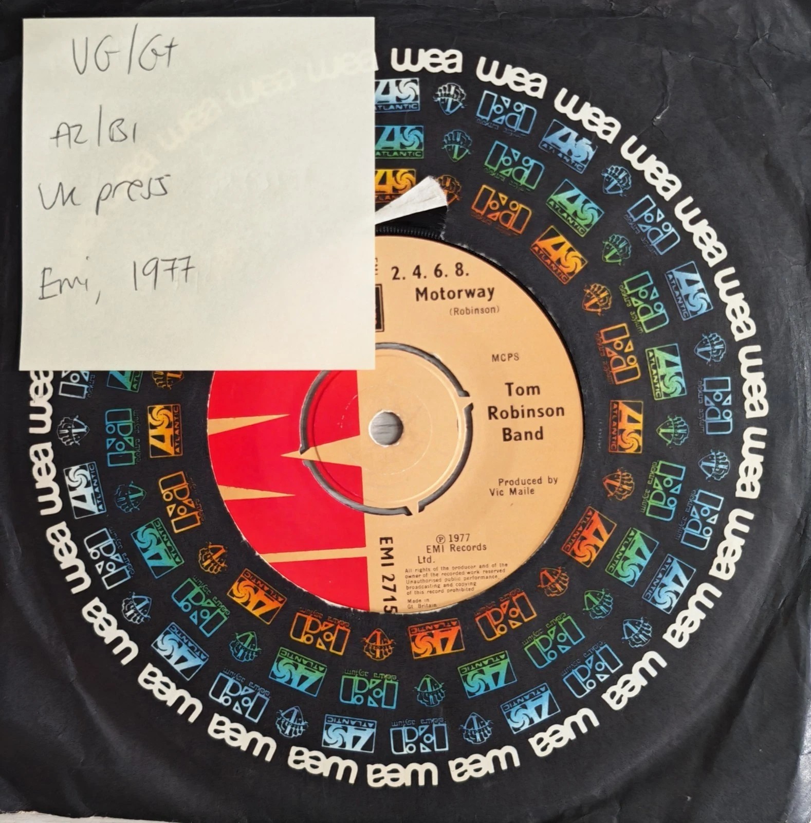 Tom Robinson Band 2,4,6,8 Motorway Vinyl Record 7" VG/G+ EMI 2715 1977 sleeve Tom Robinson Band 2,4,6,8 Motorway Vinyl Record 7" VG/G+ EMI 2715 1977 sleeve