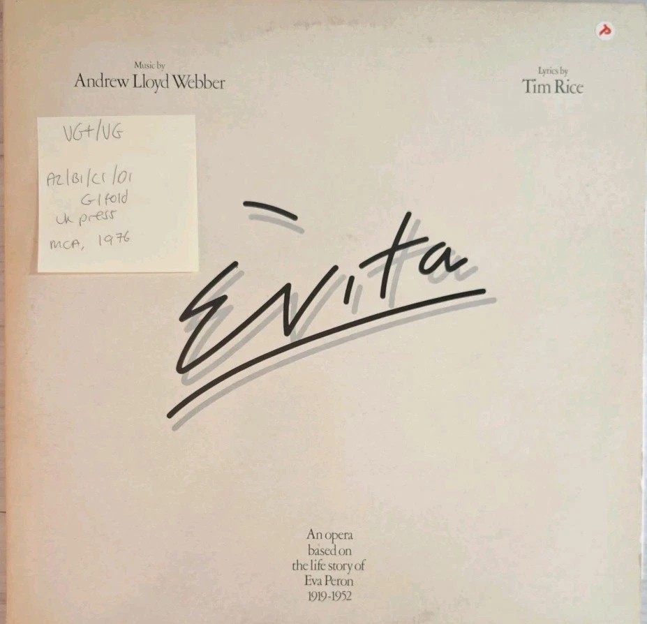 Andrew Lloyd Webber & Tim Rice Evita Vinyl Record 2LP VG+/VG MCX 503 1976 sleeve Andrew Lloyd Webber & Tim Rice Evita Vinyl Record 2LP VG+/VG MCX 503 1976 sleeve