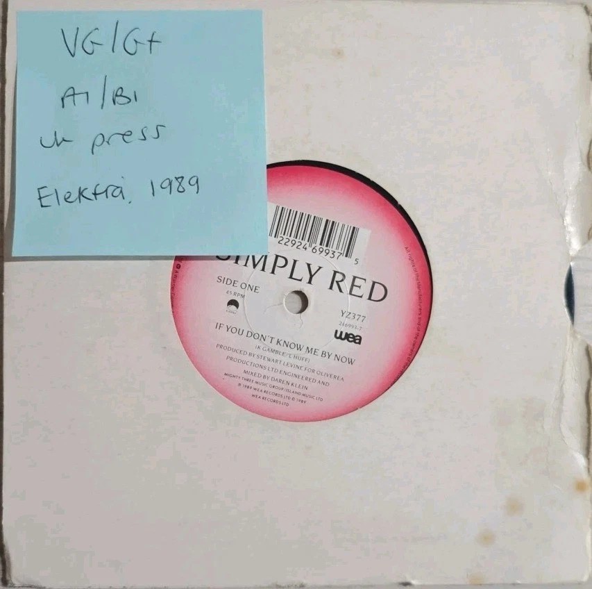 Simply Red If You Don't Know Me By Now Vinyl Record 12" VG/G+ YZ377T 1989 sleeve Simply Red If You Don't Know Me By Now Vinyl Record 12" VG/G+ YZ377T 1989 sleeve