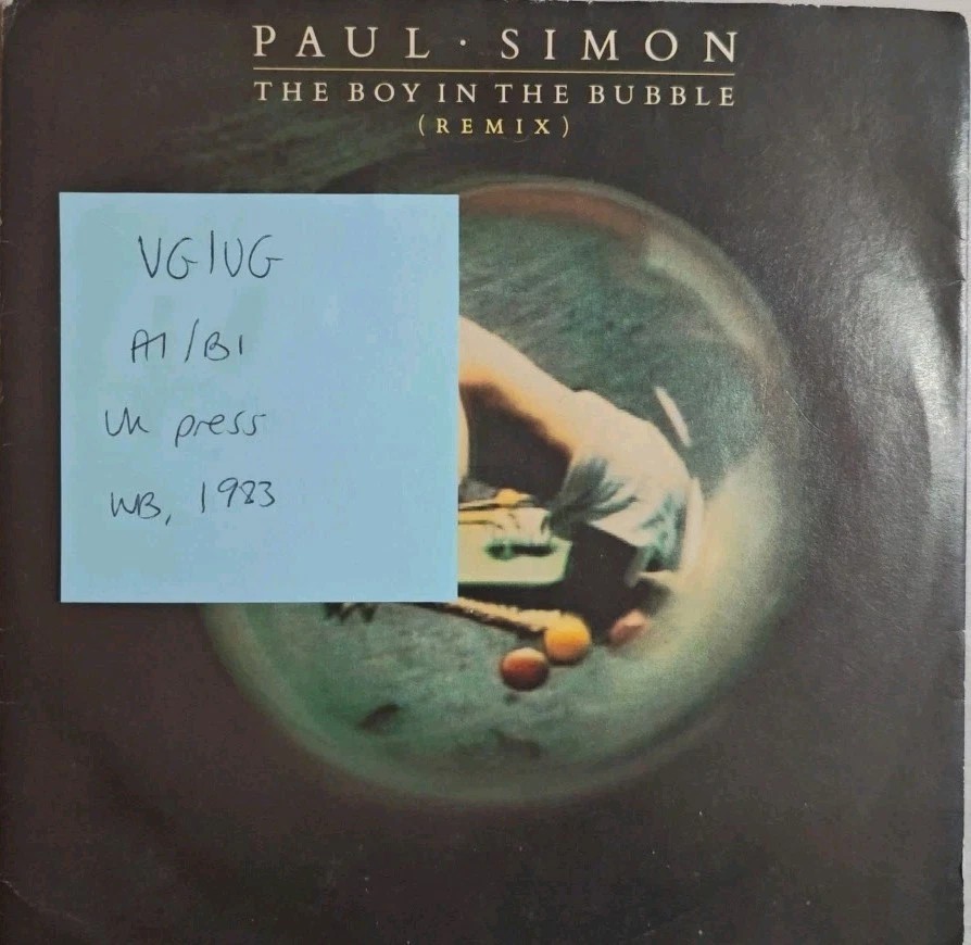Paul Simon The Boy In The Bubble Vinyl Record 12" VG/VG W8509T 1986 sleeve Paul Simon The Boy In The Bubble Vinyl Record 12" VG/VG W8509T 1986 sleeve