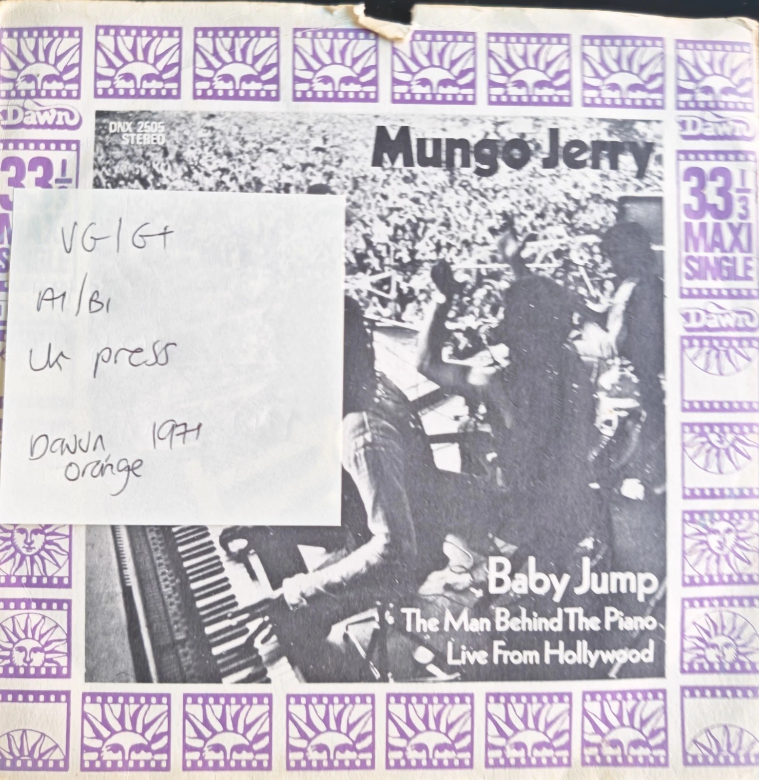 Mungo Jerry Baby Jump Vinyl Record 7" VG/G+ DNX 2510 1971 vinyl record sleeve Mungo Jerry Baby Jump Vinyl Record 7" VG/G+ DNX 2510 1971 vinyl record sleeve