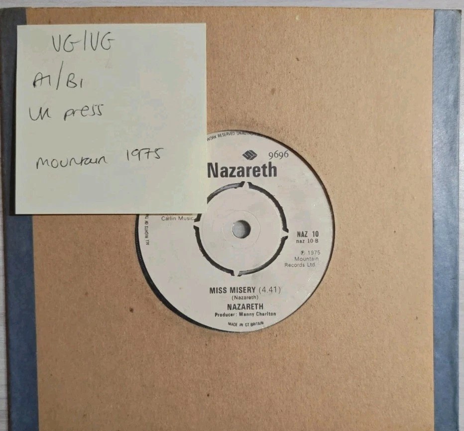 Nazareth My White Bicycle Vinyl Record 7" VG/VG NAZ 10 1975 vinyl record sleeve Nazareth My White Bicycle Vinyl Record 7" VG/VG NAZ 10 1975 vinyl record sleeve