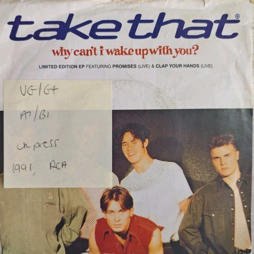 Take That Why Can't I Wake Up With You? Vinyl Record 7" VG/G+ BM110 1991 vinyl record sleeve Take That Why Can't I Wake Up With You? Vinyl Record 7" VG/G+ BM110 1991 vinyl record sleeve