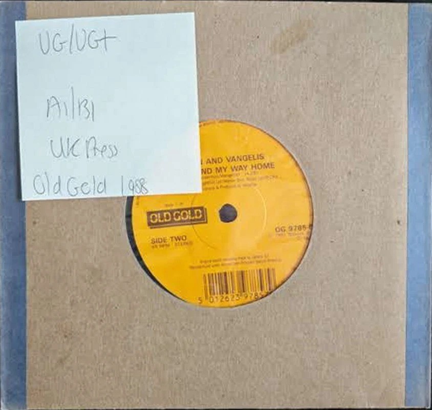 Jon And Vangelis I Hear You Now Vinyl Record 7" VG/VG+ OG 9785 1988 vinyl record sleeve Jon And Vangelis I Hear You Now Vinyl Record 7" VG/VG+ OG 9785 1988 vinyl record sleeve