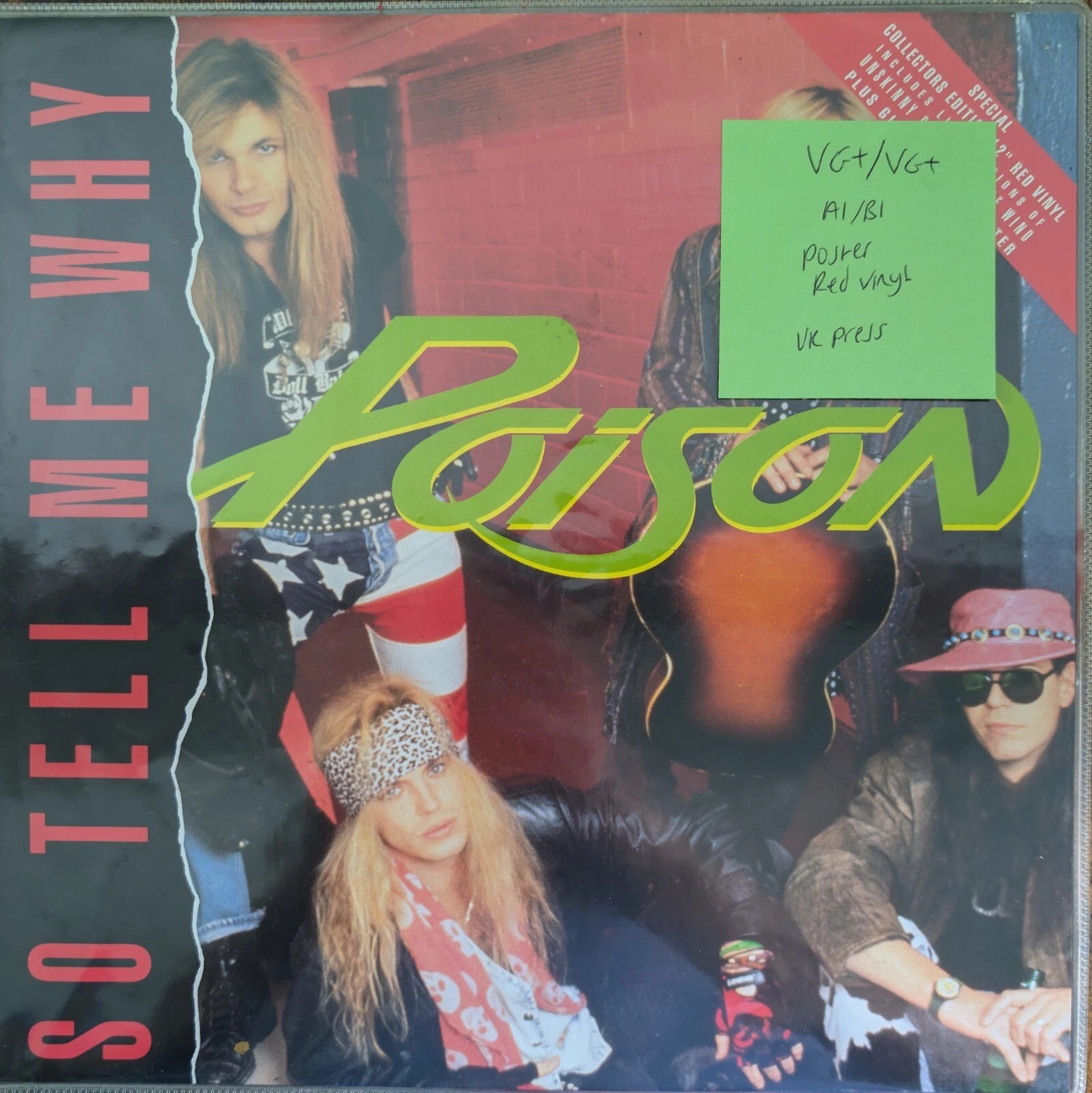 Poison So Tell Me Why Red Vinyl Record VG+/VG+ 12CLG 640 1989 1st Press + Poster vinyl record sleeve Poison So Tell Me Why Red Vinyl Record VG+/VG+ 12CLG 640 1989 1st Press + Poster vinyl record sleeve