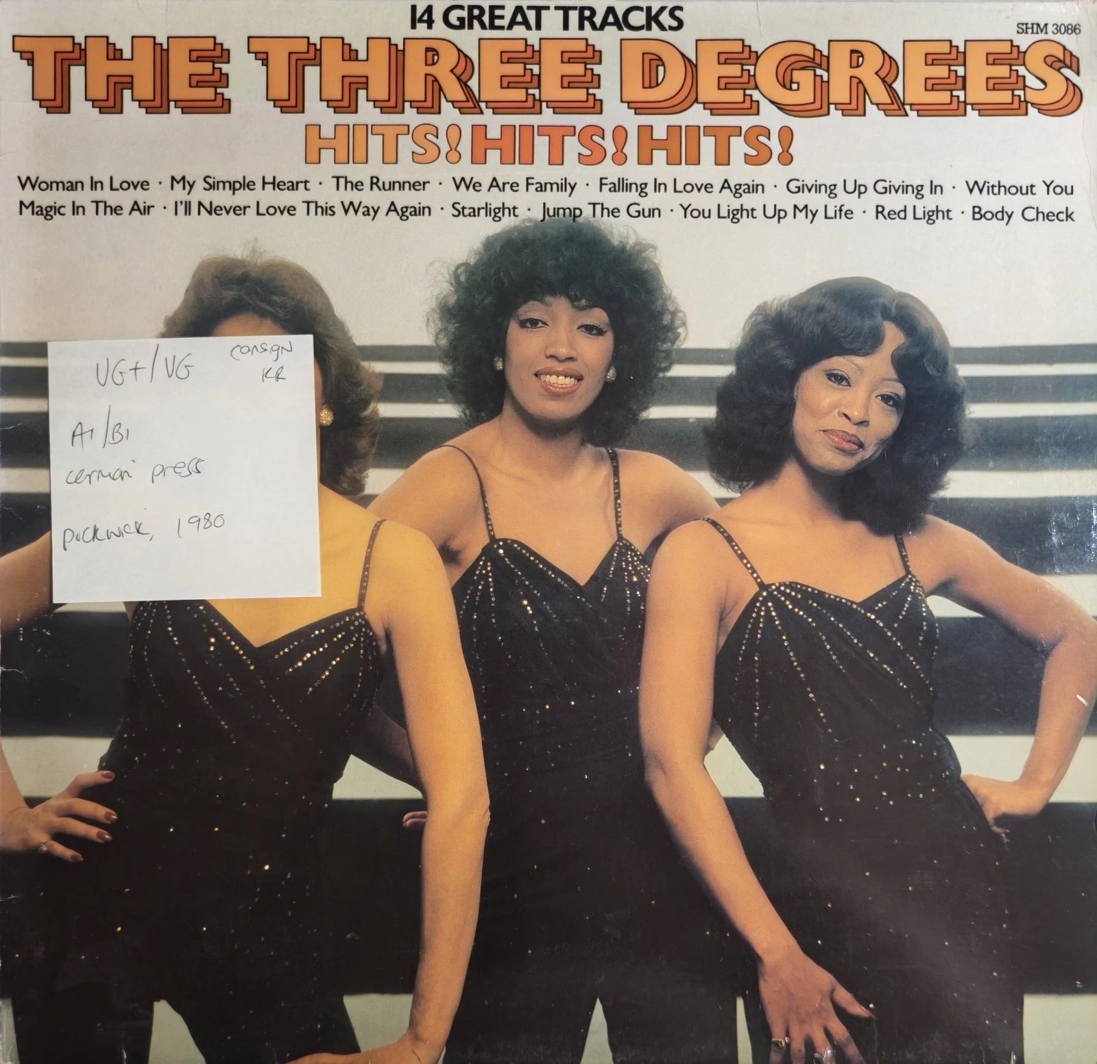 The Three Degrees Hits Hits Hits Vinyl Record LP VG+/VG SHM3086 1981 vinyl record sleeve The Three Degrees Hits Hits Hits Vinyl Record LP VG+/VG SHM3086 1981 vinyl record sleeve