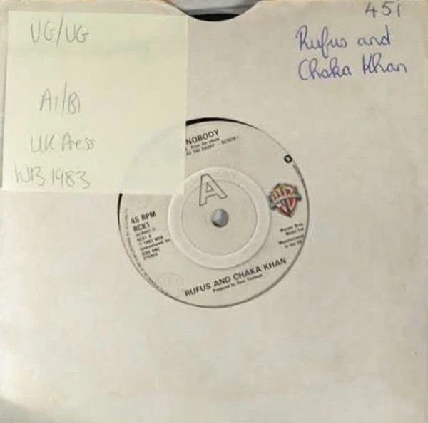 Rufus and Chaka Khan Ain't Nobody Vinyl Record 7" VG/VG RCK1 1984 vinyl record sleeve Rufus and Chaka Khan Ain't Nobody Vinyl Record 7" VG/VG RCK1 1984 vinyl record sleeve