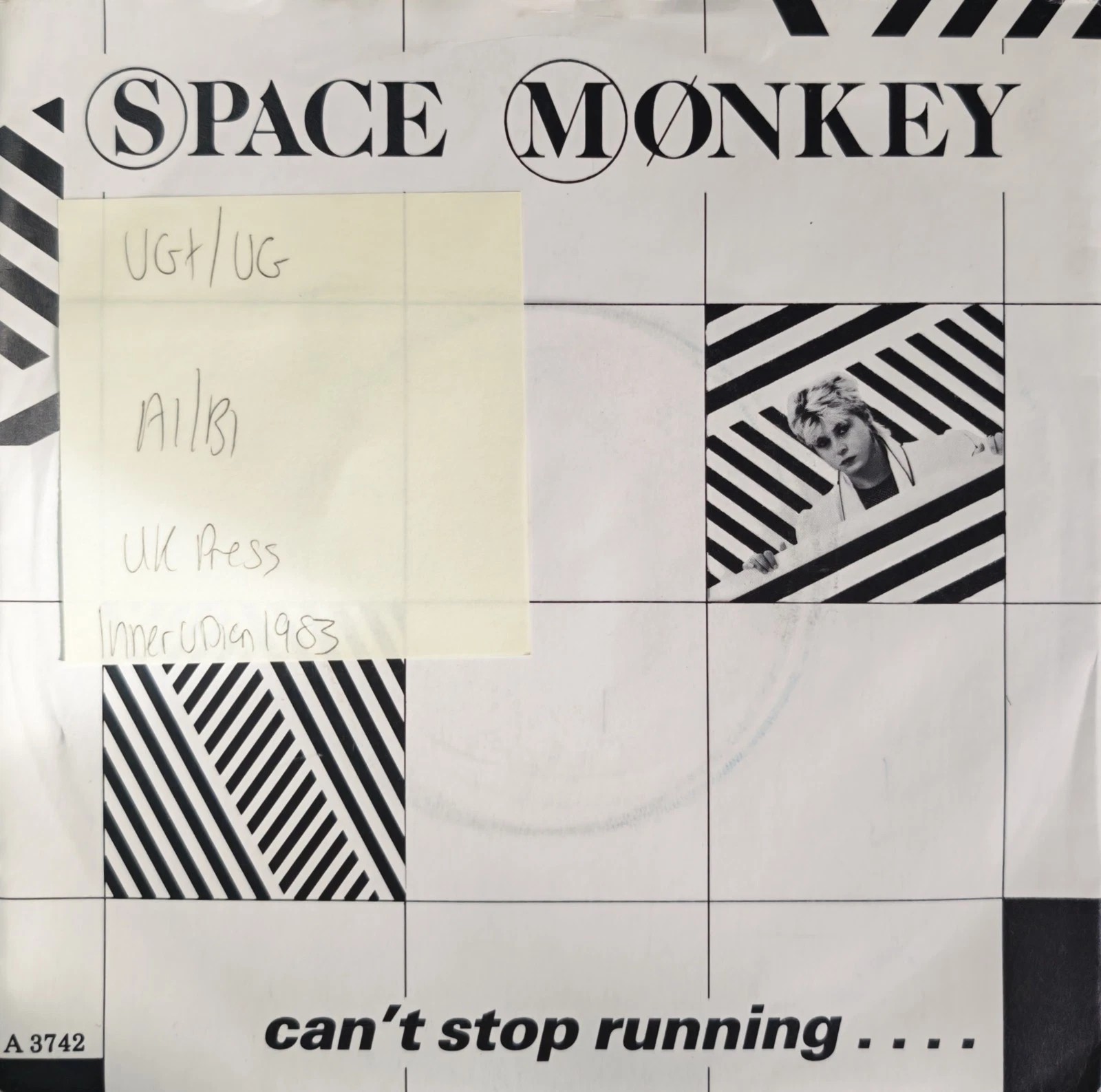 Space Monkey Can't Stop Running Vinyl Record 7" VG+/VG A3742 1983 vinyl record sleeve Space Monkey Can't Stop Running Vinyl Record 7" VG+/VG A3742 1983 vinyl record sleeve