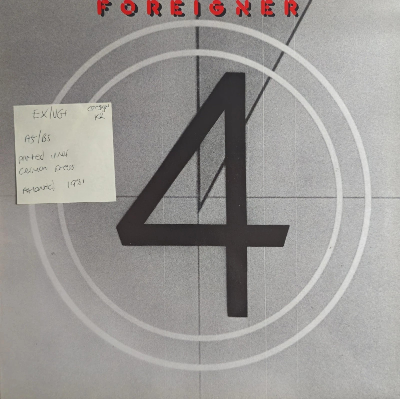 Foreigner 4 Vinyl Record LP EX/VG+ ATL50796 1981 vinyl record sleeve Foreigner 4 Vinyl Record LP EX/VG+ ATL50796 1981 vinyl record sleeve