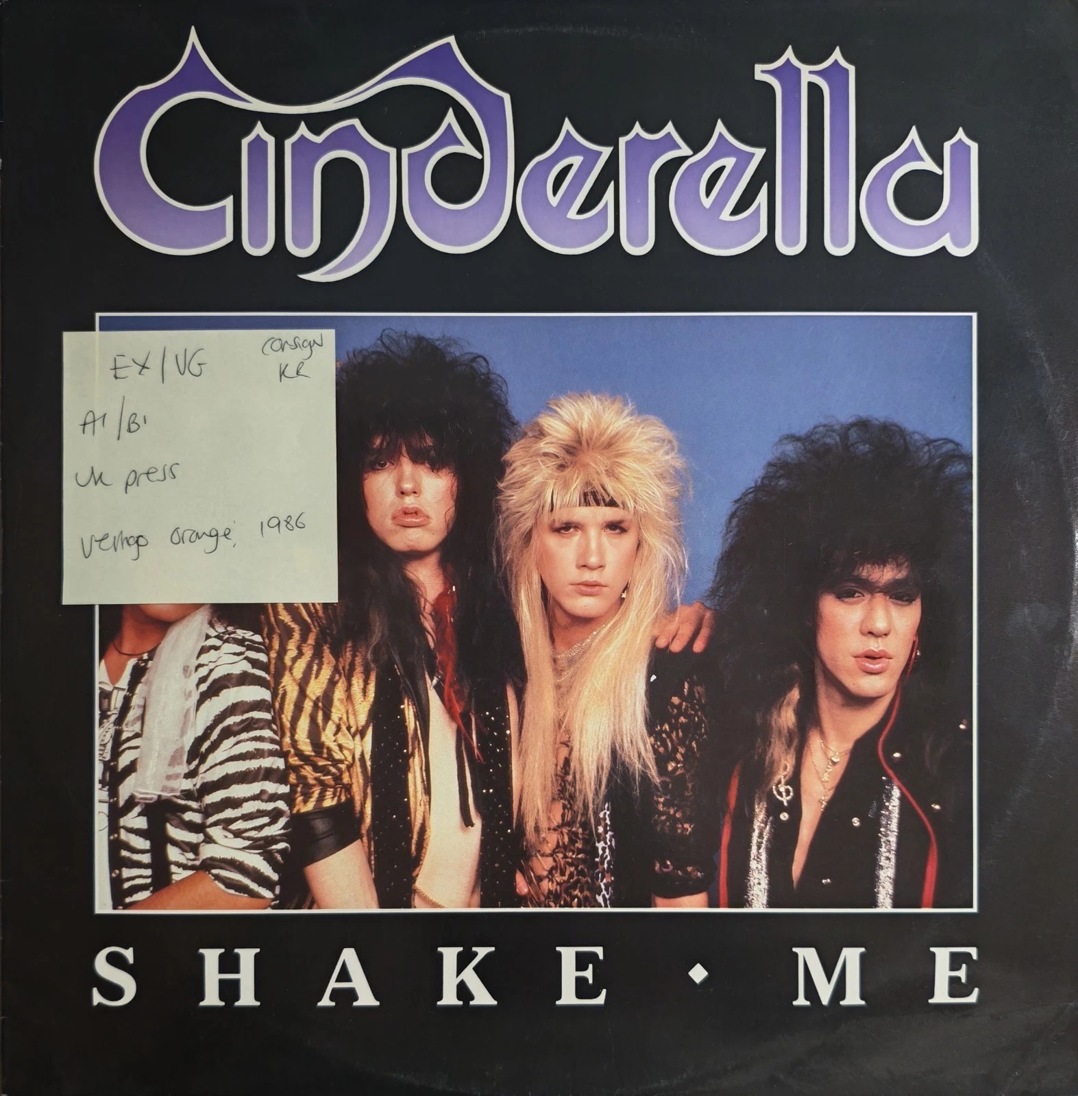 Cinderella Shake Me Vinyl Record 12" EX/VG VERX29 1986 vinyl record sleeve Cinderella Shake Me Vinyl Record 12" EX/VG VERX29 1986 vinyl record sleeve