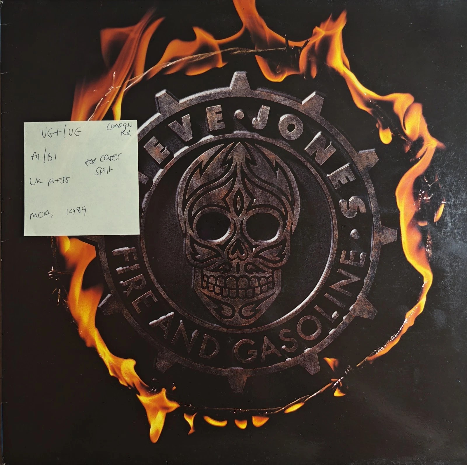 Steve Jones Fire And Gasoline Vinyl Record LP VG+/VG MCG6067 1989 vinyl record sleeve Steve Jones Fire And Gasoline Vinyl Record LP VG+/VG MCG6067 1989 vinyl record sleeve