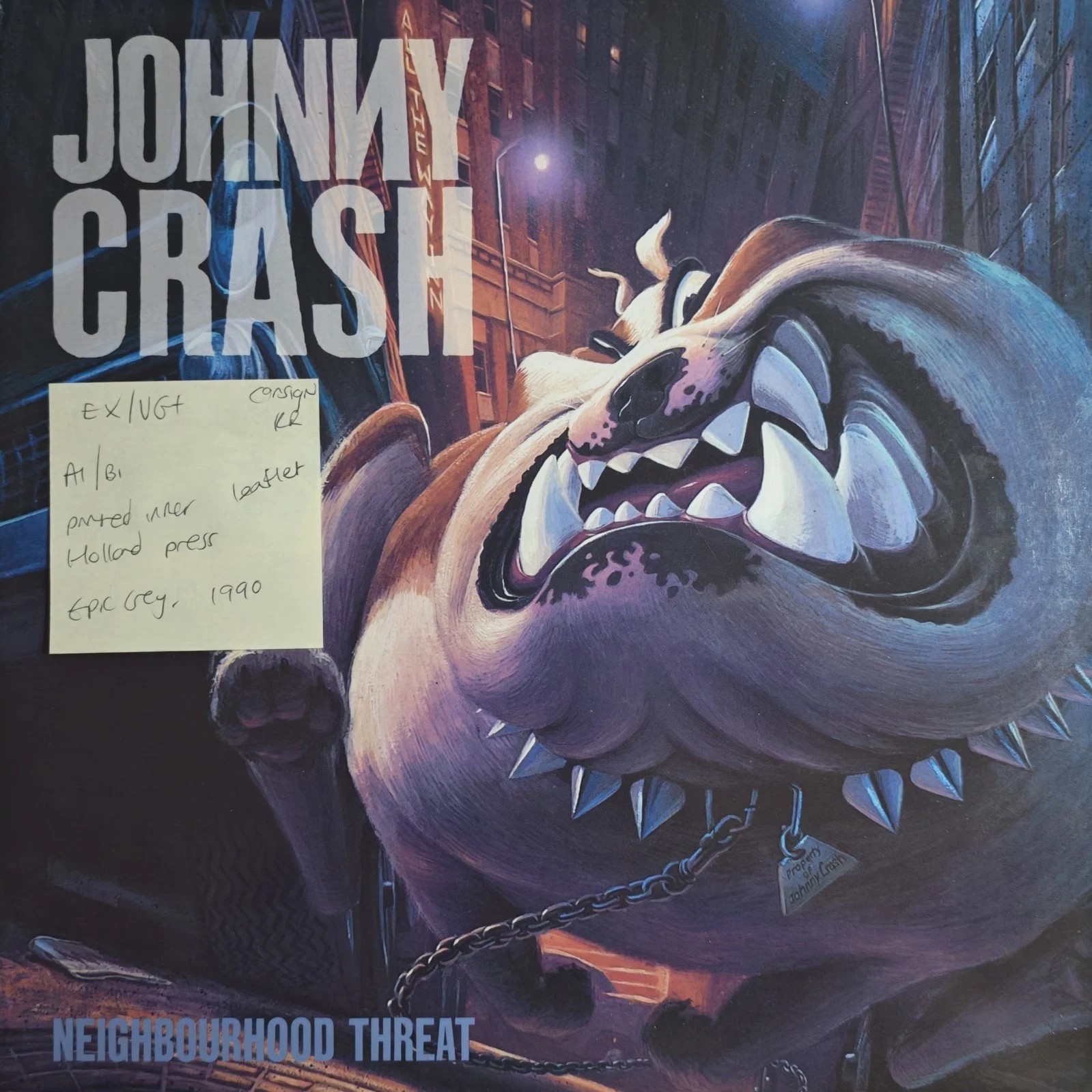 Johnny Crash Neighbourhood Threat Vinyl Record LP EX/VG+ 4662241 1990 vinyl record sleeve Johnny Crash Neighbourhood Threat Vinyl Record LP EX/VG+ 4662241 1990 vinyl record sleeve
