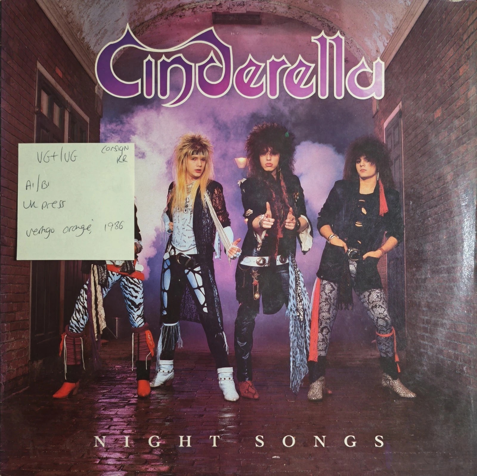 Cinderella Night Songs Vinyl Record LP VG+/VG VERH37 1986 vinyl record sleeve Cinderella Night Songs Vinyl Record LP VG+/VG VERH37 1986 vinyl record sleeve