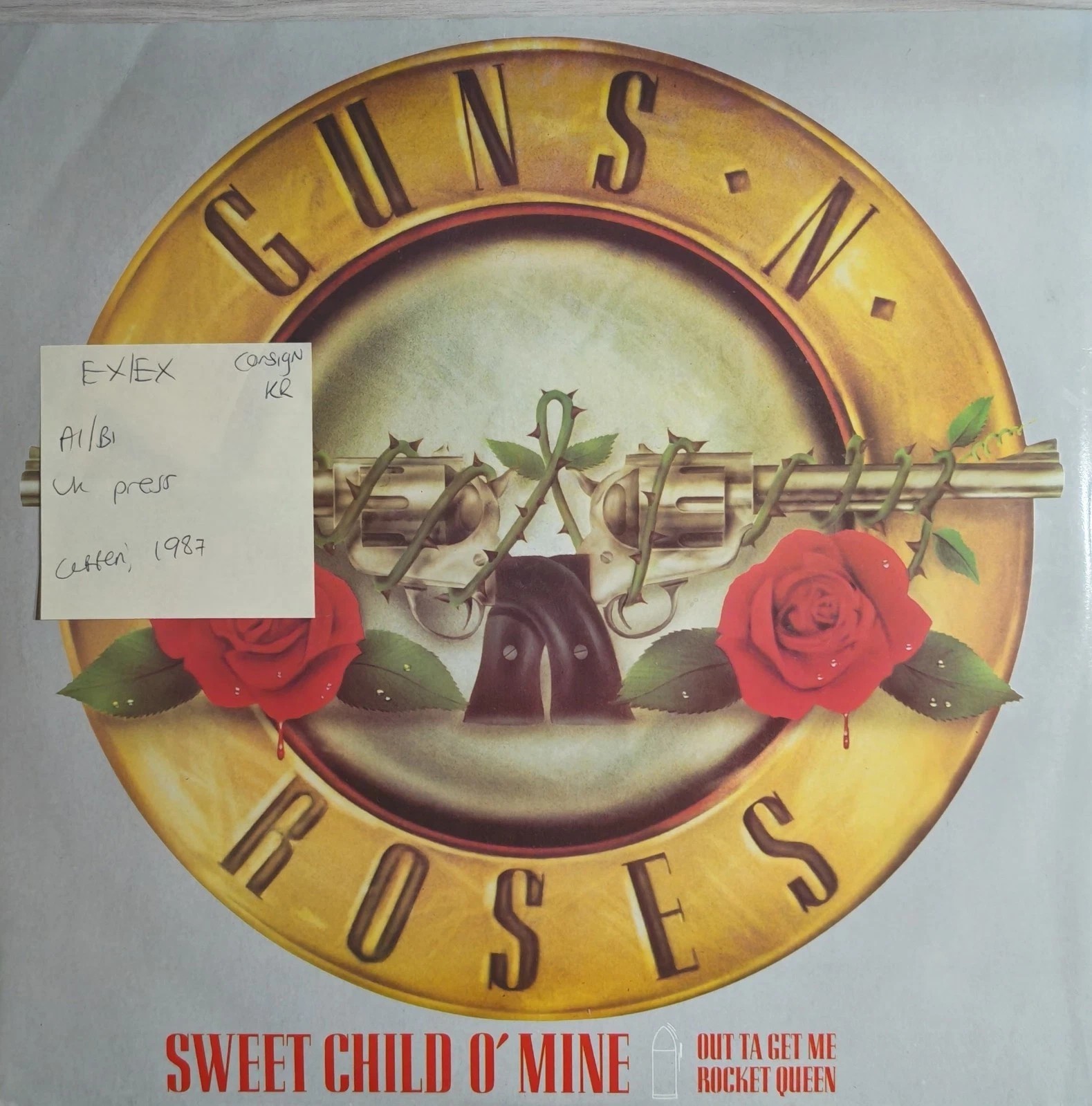 Guns N' Roses Sweet Child O' Mine Vinyl Record 12" EX/EX GEF43T 1988 vinyl record sleeve Guns N' Roses Sweet Child O' Mine Vinyl Record 12" EX/EX GEF43T 1988 vinyl record sleeve