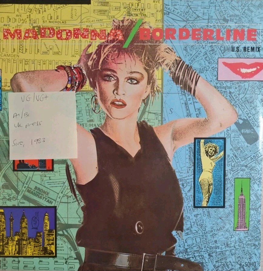 Madonna Borderline Vinyl Record 12" VG/VG+ W9260T 1983 vinyl record sleeve Madonna Borderline Vinyl Record 12" VG/VG+ W9260T 1983 vinyl record sleeve