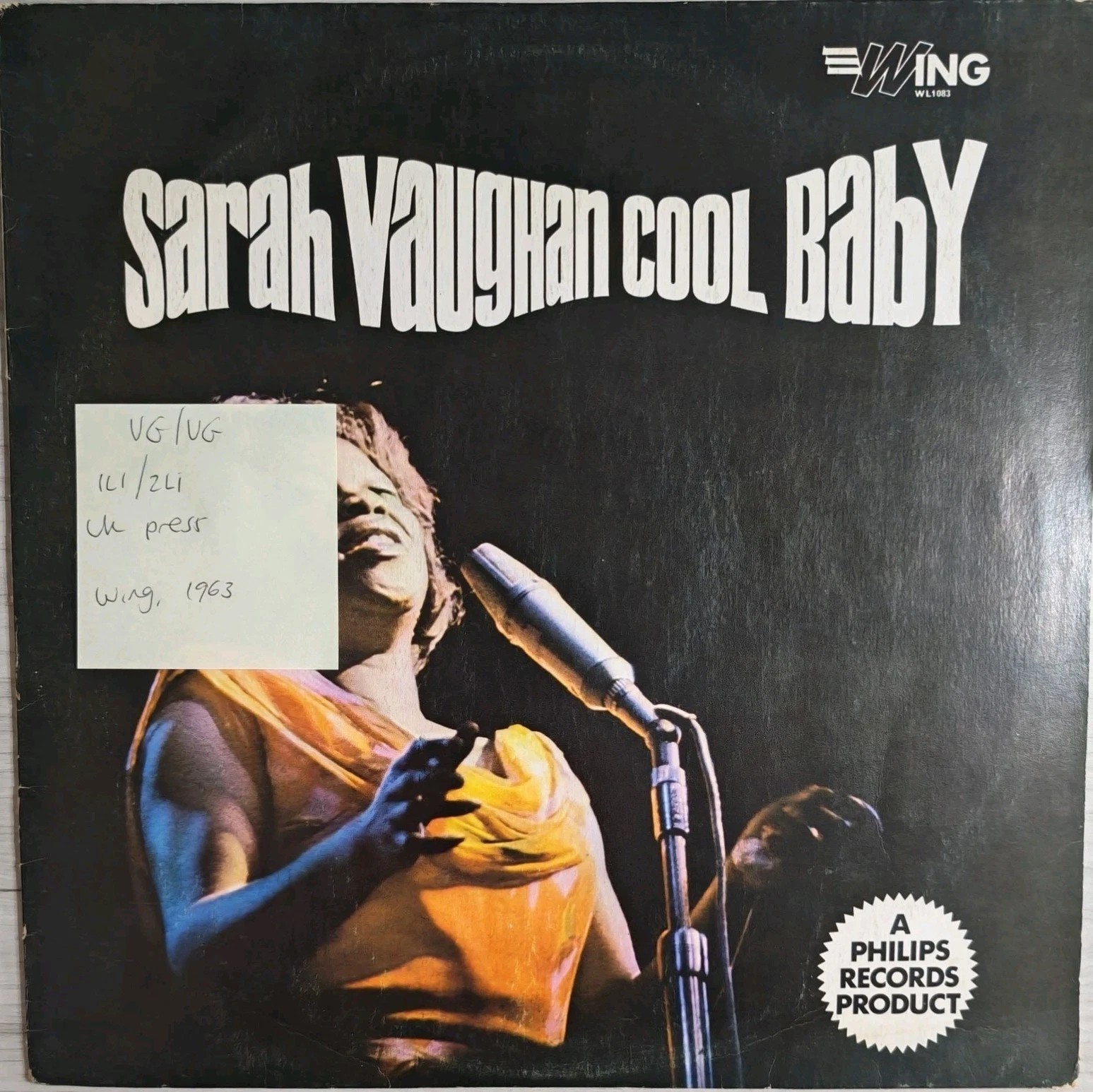 Sarah Vaughan Cool Baby Vinyl Record LP VG/VG WL1083 1966 vinyl record sleeve Sarah Vaughan Cool Baby Vinyl Record LP VG/VG WL1083 1966 vinyl record sleeve