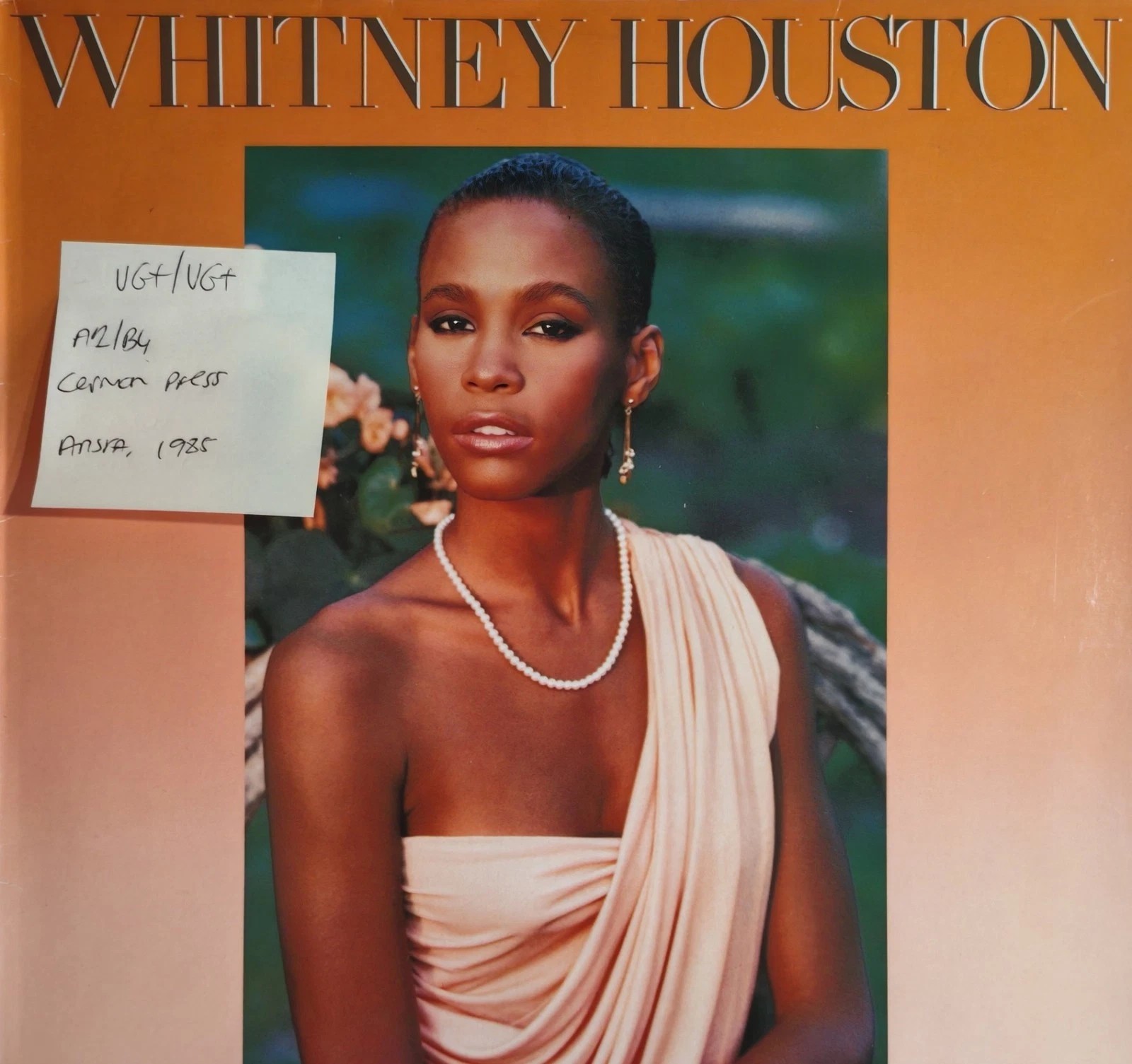 Whitney Houston Whitney Houston Vinyl Record LP VG+/VG+ 206 978 1985 vinyl record sleeve Whitney Houston Whitney Houston Vinyl Record LP VG+/VG+ 206 978 1985 vinyl record sleeve