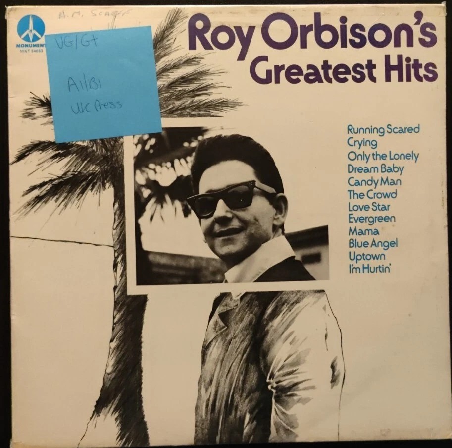 Roy Orbison Greatest Hits Vinyl Record LP VG/G+ MNT 64663 1st Press vinyl record sleeve Roy Orbison Greatest Hits Vinyl Record LP VG/G+ MNT 64663 1st Press vinyl record sleeve