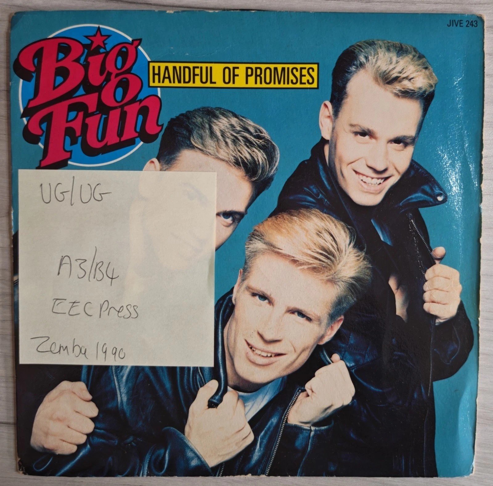Big Fun Handful Of Promises Vinyl Record 7" VG/VG ZB 43589 1990 vinyl record sleeve Big Fun Handful Of Promises Vinyl Record 7" VG/VG ZB 43589 1990 vinyl record sleeve