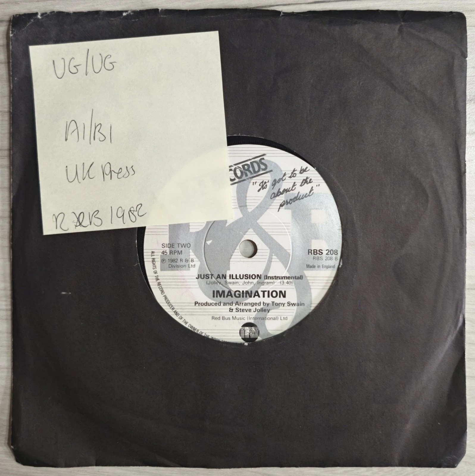 Imagination Just An Illusion Vinyl Record 7" VG/VG RBS 208 1982 vinyl record sleeve Imagination Just An Illusion Vinyl Record 7" VG/VG RBS 208 1982 vinyl record sleeve