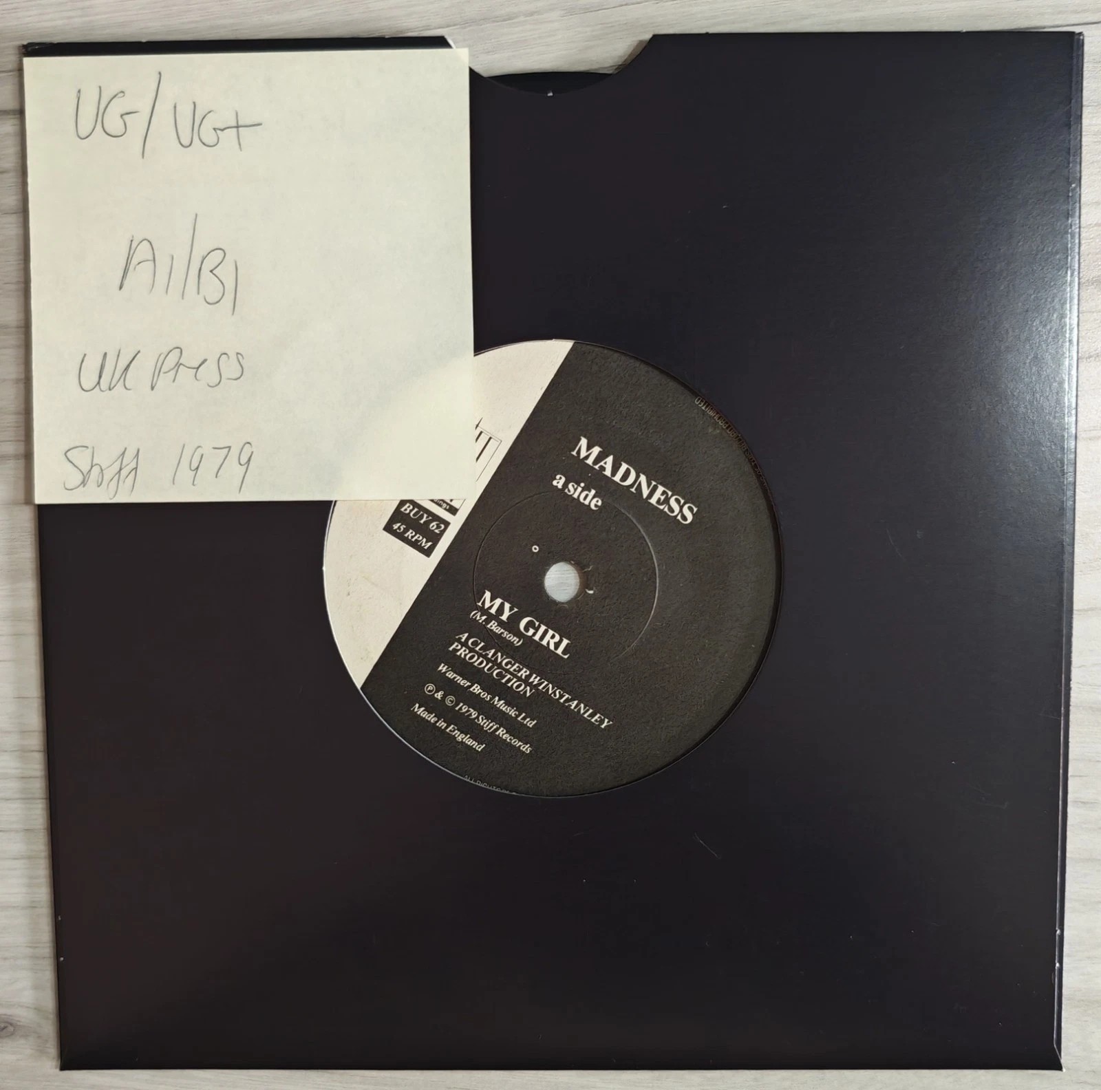 Madness My Girl Vinyl Record 7" VG/VG+ BUY 62 1979 vinyl record sleeve Madness My Girl Vinyl Record 7" VG/VG+ BUY 62 1979 vinyl record sleeve