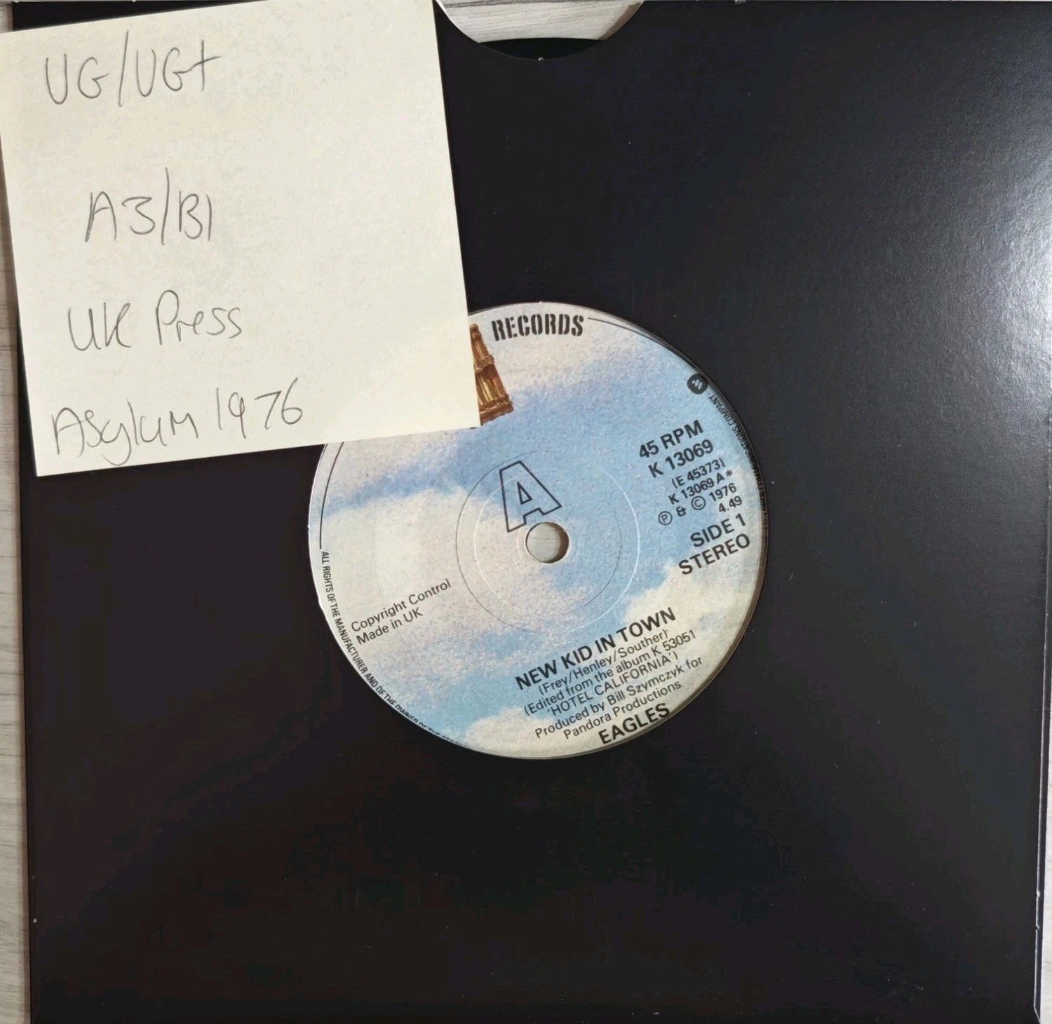 Eagles New Kid In Town Vinyl Record 7" VG/VG+ K 13069 1976 vinyl record sleeve Eagles New Kid In Town Vinyl Record 7" VG/VG+ K 13069 1976 vinyl record sleeve