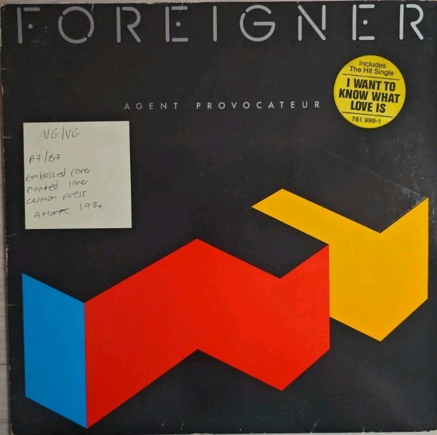 Foreigner Agent Provocateur Vinyl Record LP VG/VG 781999 1984 vinyl record sleeve Foreigner Agent Provocateur Vinyl Record LP VG/VG 781999 1984 vinyl record sleeve