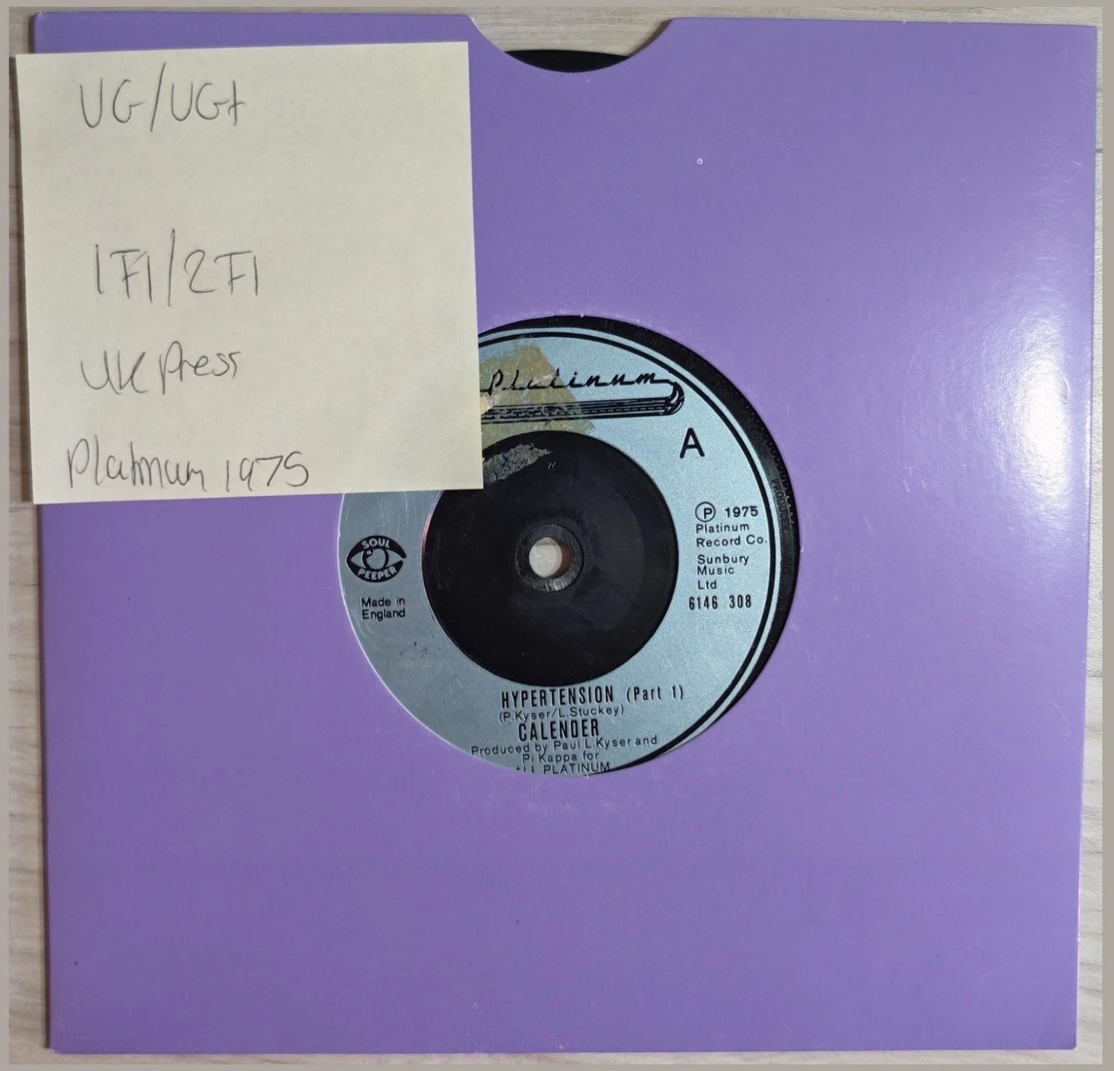 Calender Hypertension (Part 1) Vinyl Record 7" VG/VG+ 6146 308 1975 vinyl record sleeve Calender Hypertension (Part 1) Vinyl Record 7" VG/VG+ 6146 308 1975 vinyl record sleeve