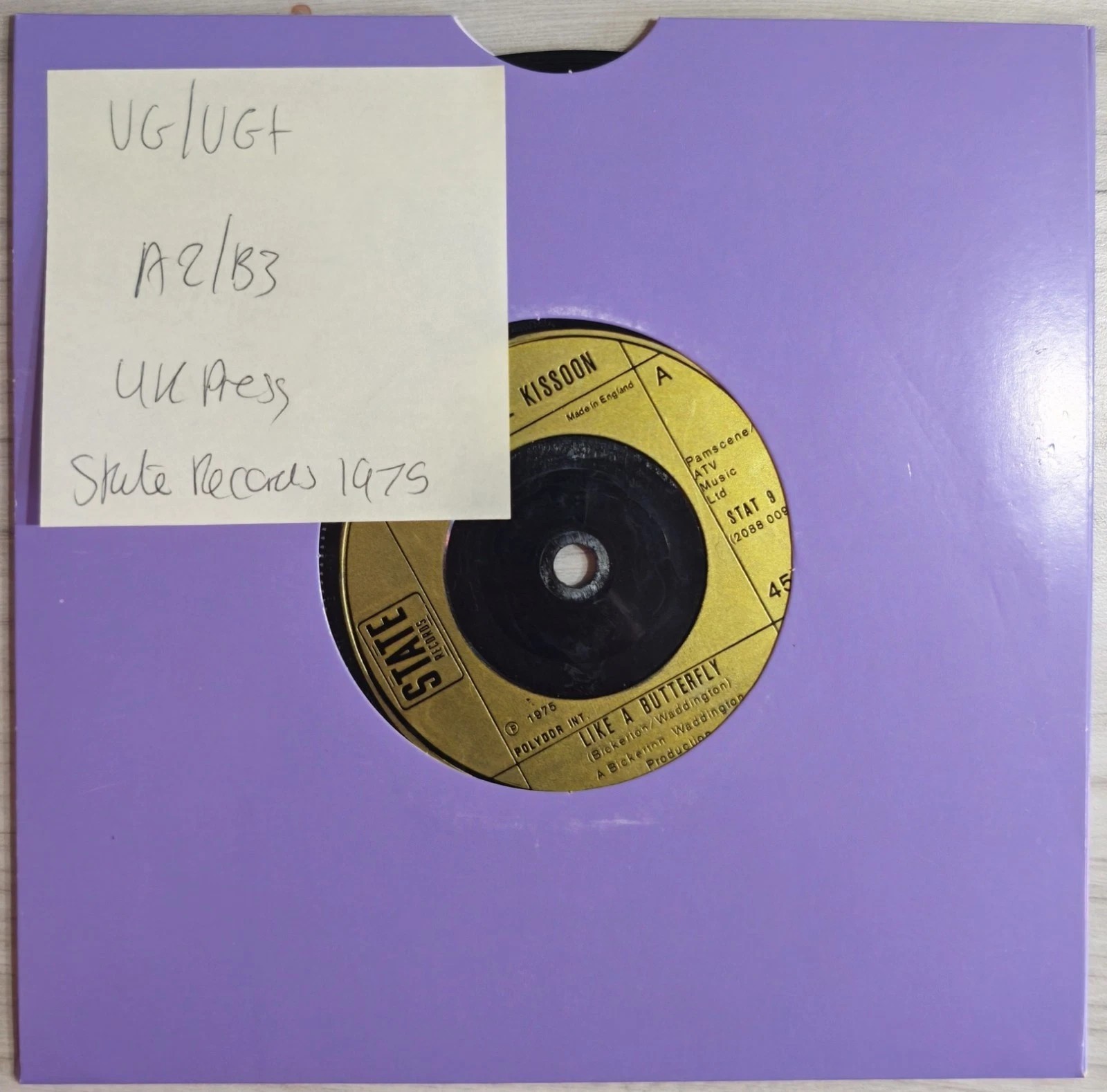 Mac & Katie Kissoon Like A Butterfly Vinyl Record 7" VG/VG+ STAT 9 1975 vinyl record sleeve Mac & Katie Kissoon Like A Butterfly Vinyl Record 7" VG/VG+ STAT 9 1975 vinyl record sleeve