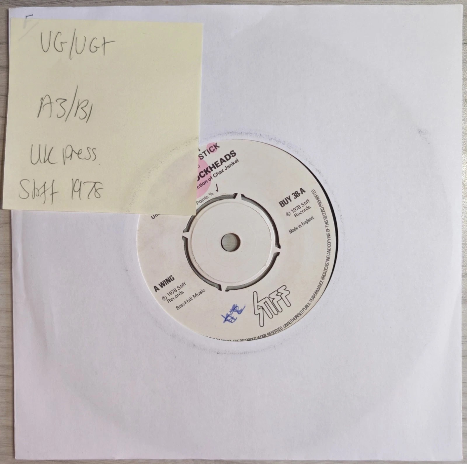 Ian Dury & The Blockheads Hit Me Vinyl Record 7" VG/VG+ BUY 38 1978 vinyl record sleeve Ian Dury & The Blockheads Hit Me Vinyl Record 7" VG/VG+ BUY 38 1978 vinyl record sleeve