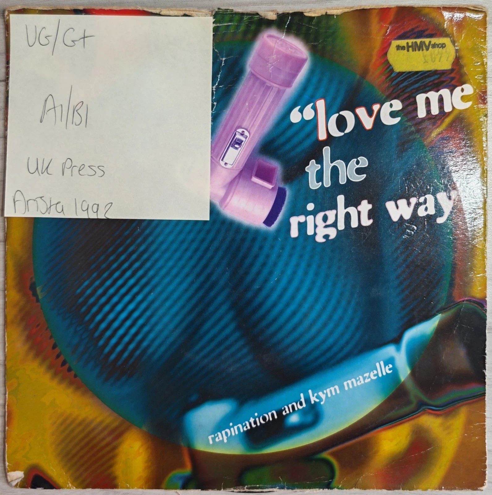 Rapination & Kym Mazelle Love Me Vinyl Record 7" VG/G+ 74321 128097 1992 vinyl record sleeve Rapination & Kym Mazelle Love Me Vinyl Record 7" VG/G+ 74321 128097 1992 vinyl record sleeve