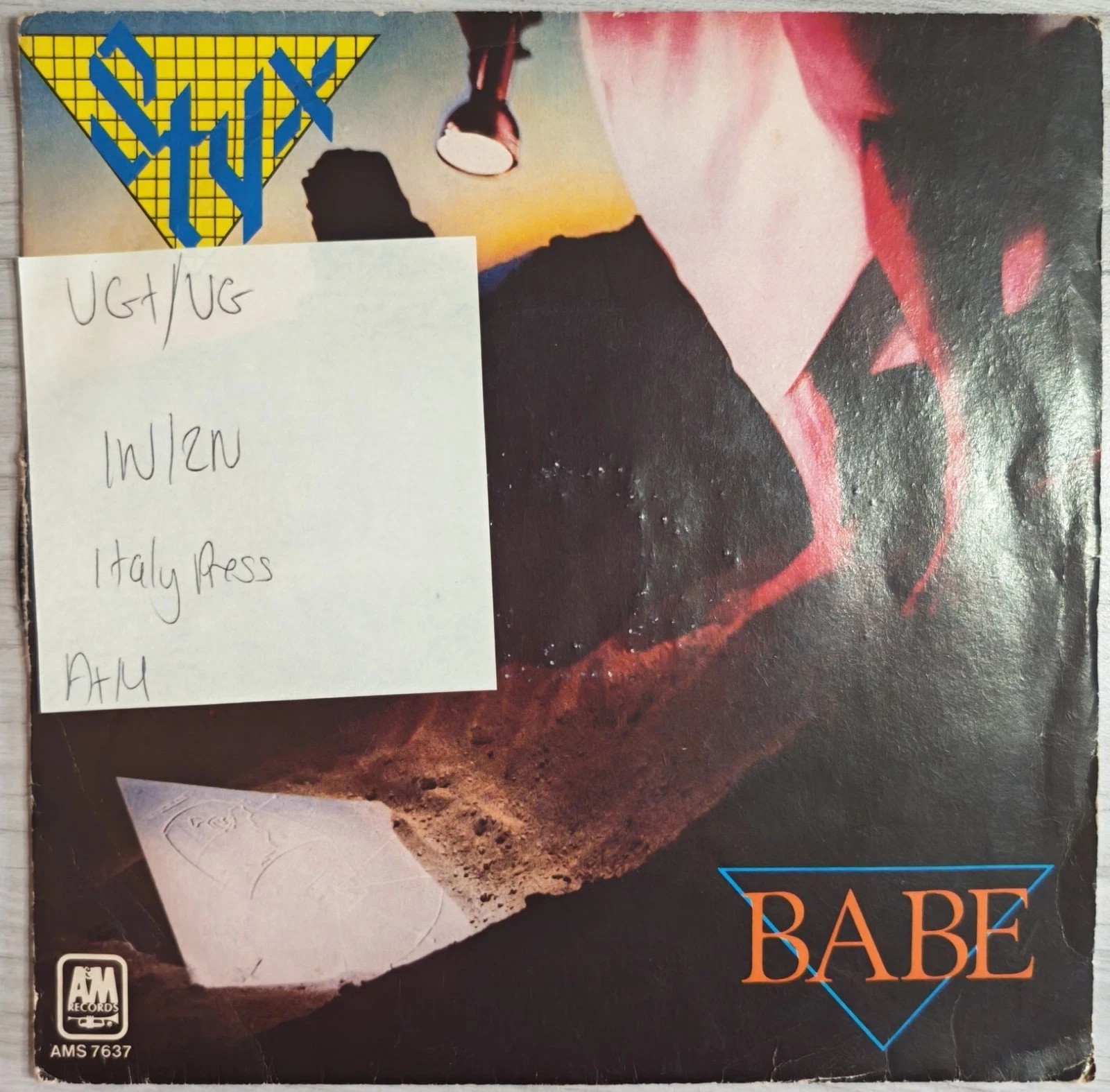 Styx Babe Vinyl Record 7" VG+/VG AMS 7637 1979 vinyl record sleeve Styx Babe Vinyl Record 7" VG+/VG AMS 7637 1979 vinyl record sleeve