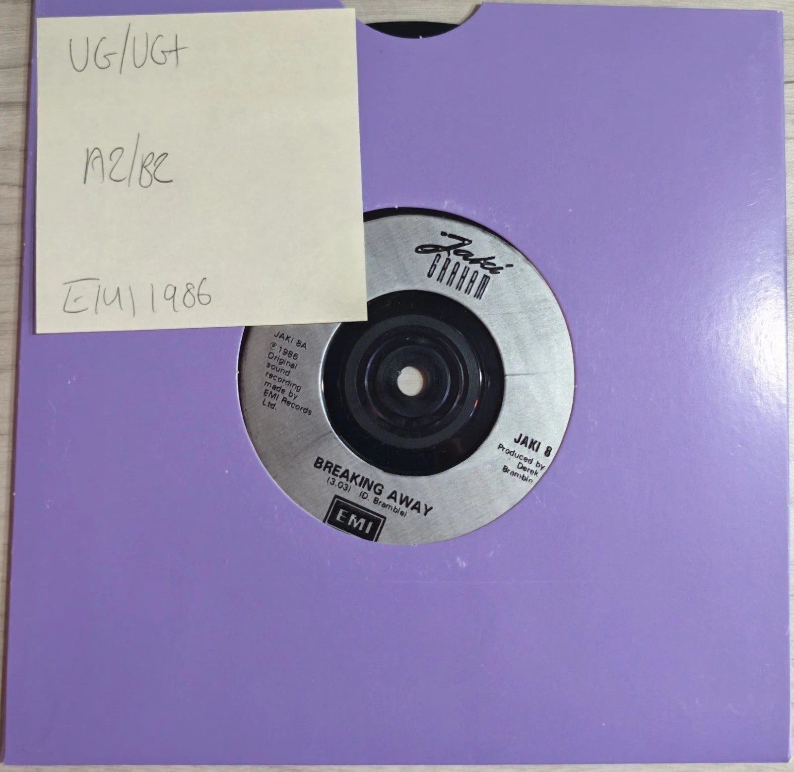 Jaki Graham Breaking Away Vinyl Record 7" VG/VG+ JAKI 8 1986 vinyl record sleeve Jaki Graham Breaking Away Vinyl Record 7" VG/VG+ JAKI 8 1986 vinyl record sleeve