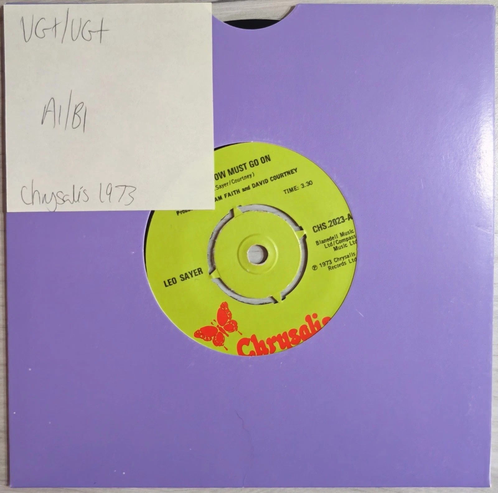 Leo Sayer The Show Must Go On Vinyl Record 7" VG+/VG+ CHS 2023 1973 vinyl record sleeve Leo Sayer The Show Must Go On Vinyl Record 7" VG+/VG+ CHS 2023 1973 vinyl record sleeve