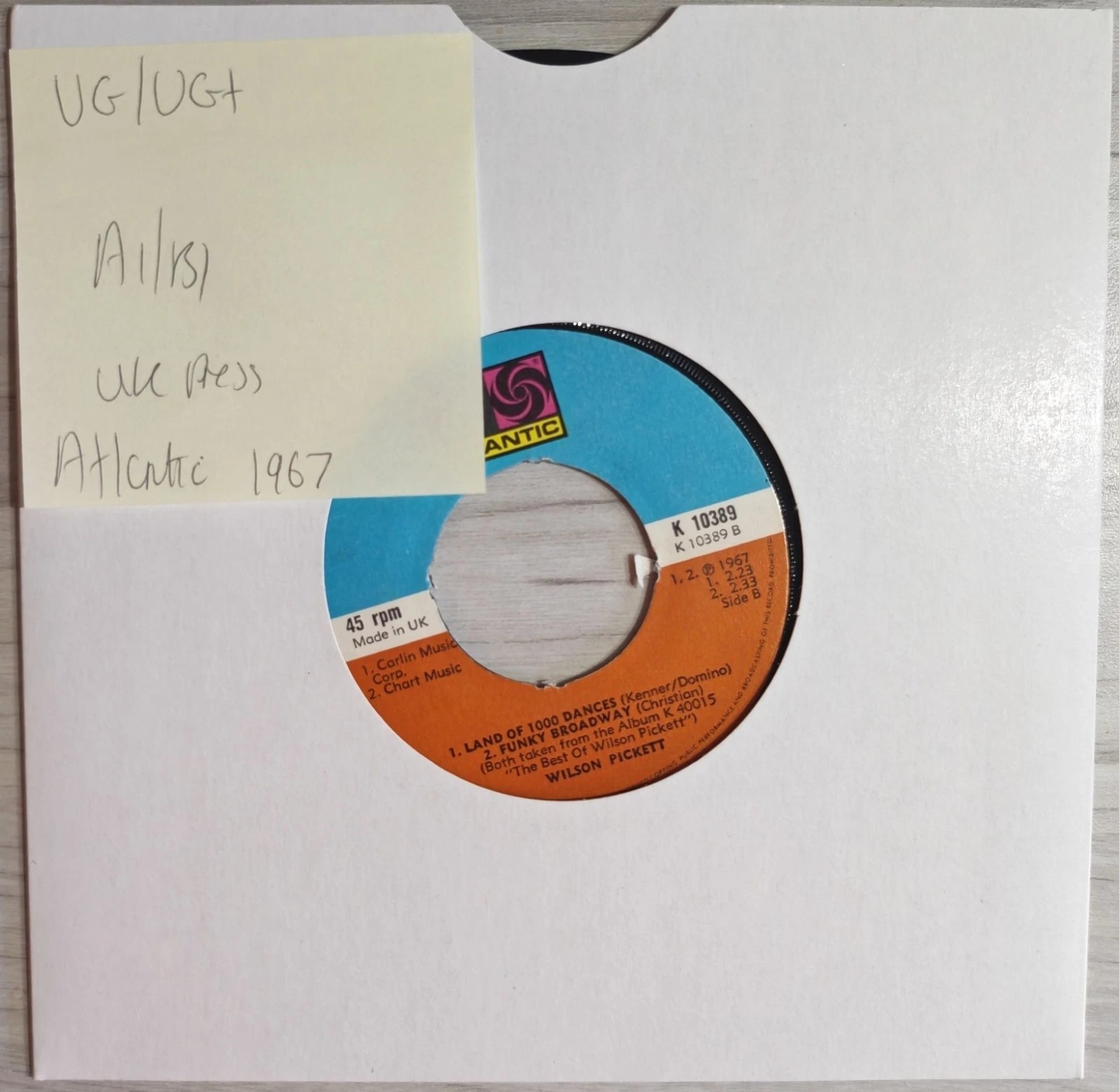 Wilson Pickett In The Midnight Hour Vinyl Record 7" VG/VG+ K 10389 1973 vinyl record sleeve Wilson Pickett In The Midnight Hour Vinyl Record 7" VG/VG+ K 10389 1973 vinyl record sleeve