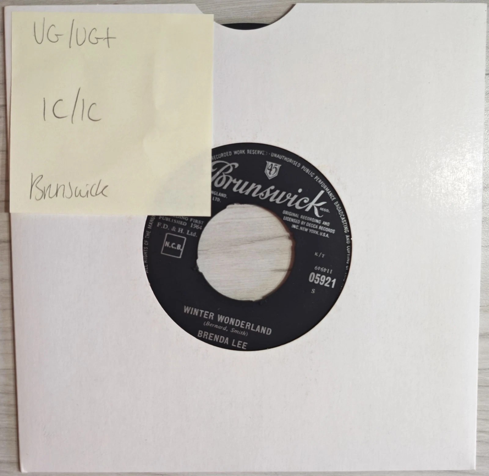 Brenda Lee Christmas Will Be Just Another Vinyl Record 7" VG/VG+ 05921 1964 vinyl record sleeve Brenda Lee Christmas Will Be Just Another Vinyl Record 7" VG/VG+ 05921 1964 vinyl record sleeve