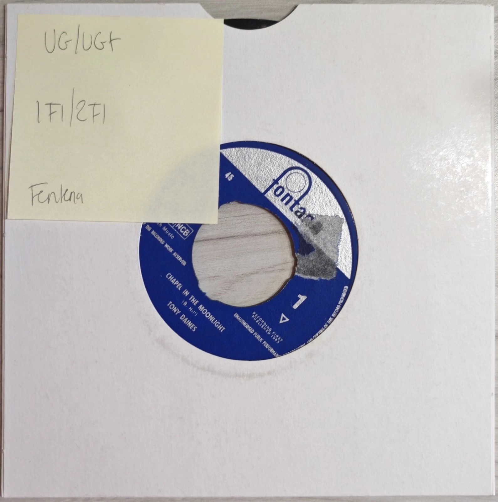 Tony Daines Chapel In The Moonlight Vinyl Record 7" VG/VG+ TF 433 1963 vinyl record sleeve Tony Daines Chapel In The Moonlight Vinyl Record 7" VG/VG+ TF 433 1963 vinyl record sleeve
