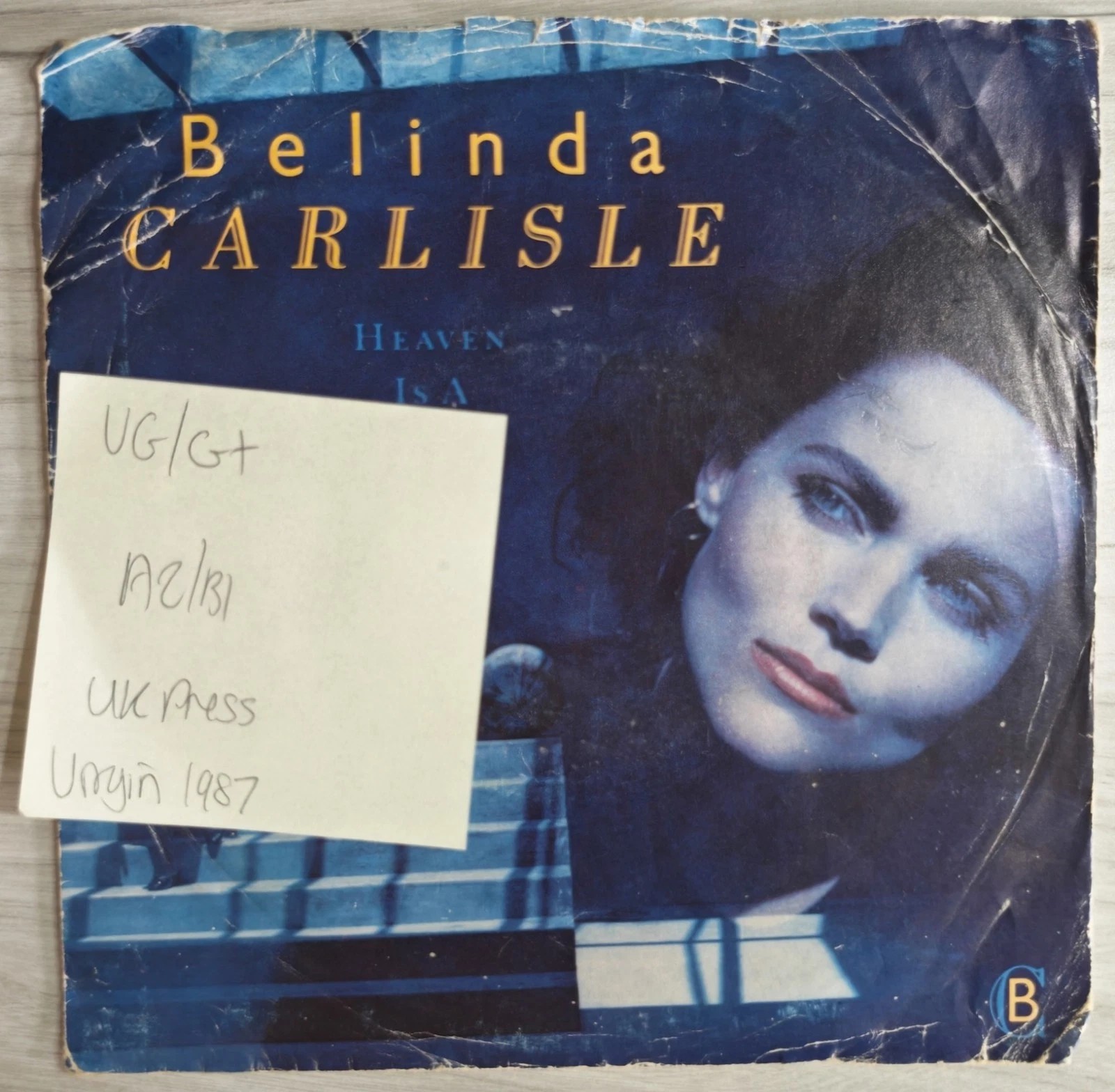 Belinda Carlisle Heaven Is A Place On Earth Vinyl Record 7" VG/VG+ VS 1036 1987 vinyl record sleeve Belinda Carlisle Heaven Is A Place On Earth Vinyl Record 7" VG/VG+ VS 1036 1987 vinyl record sleeve