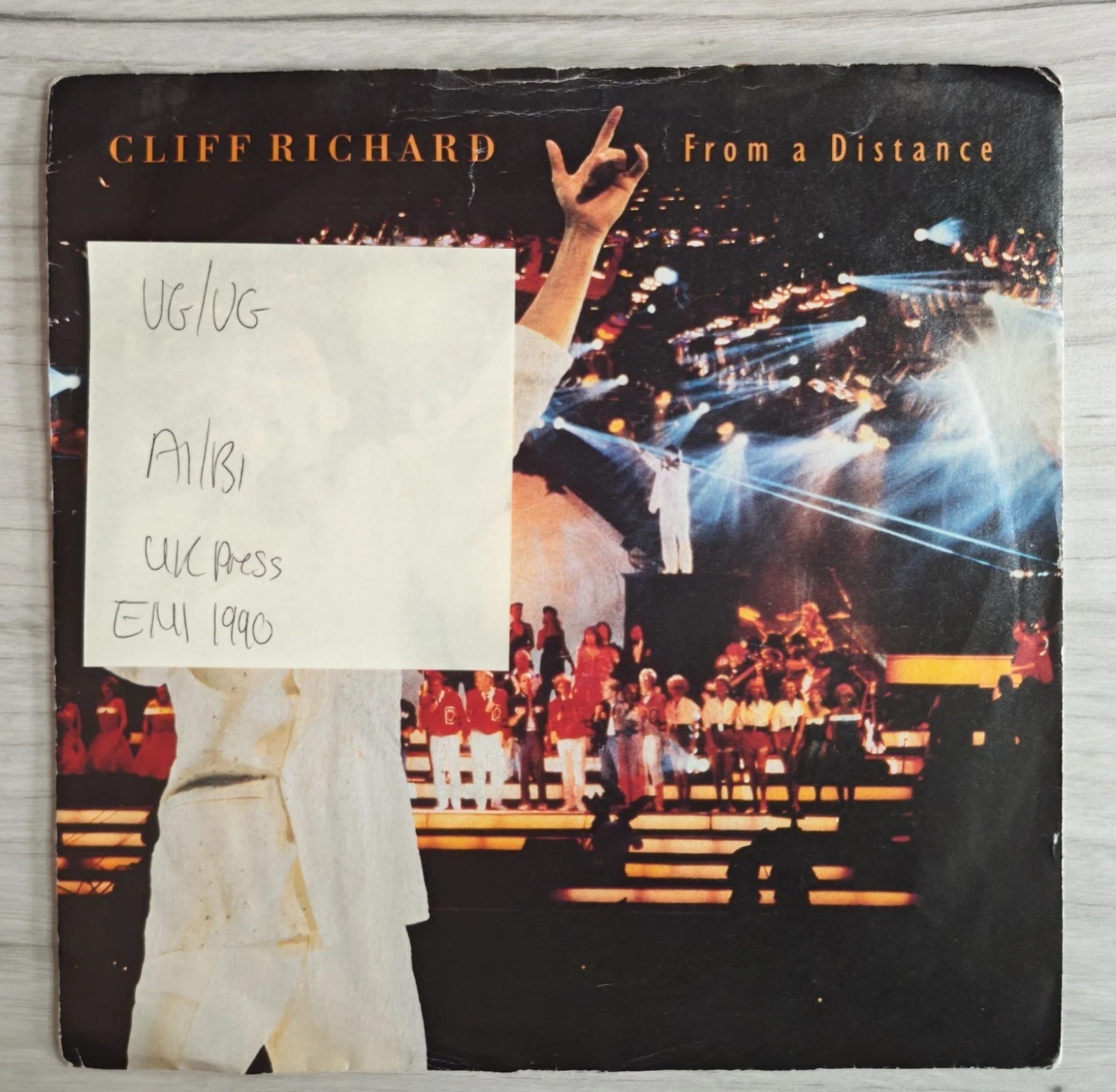 Cliff Richard From A Distance Vinyl Record 7" VG/VG EM 155 1990 vinyl record sleeve Cliff Richard From A Distance Vinyl Record 7" VG/VG EM 155 1990 vinyl record sleeve