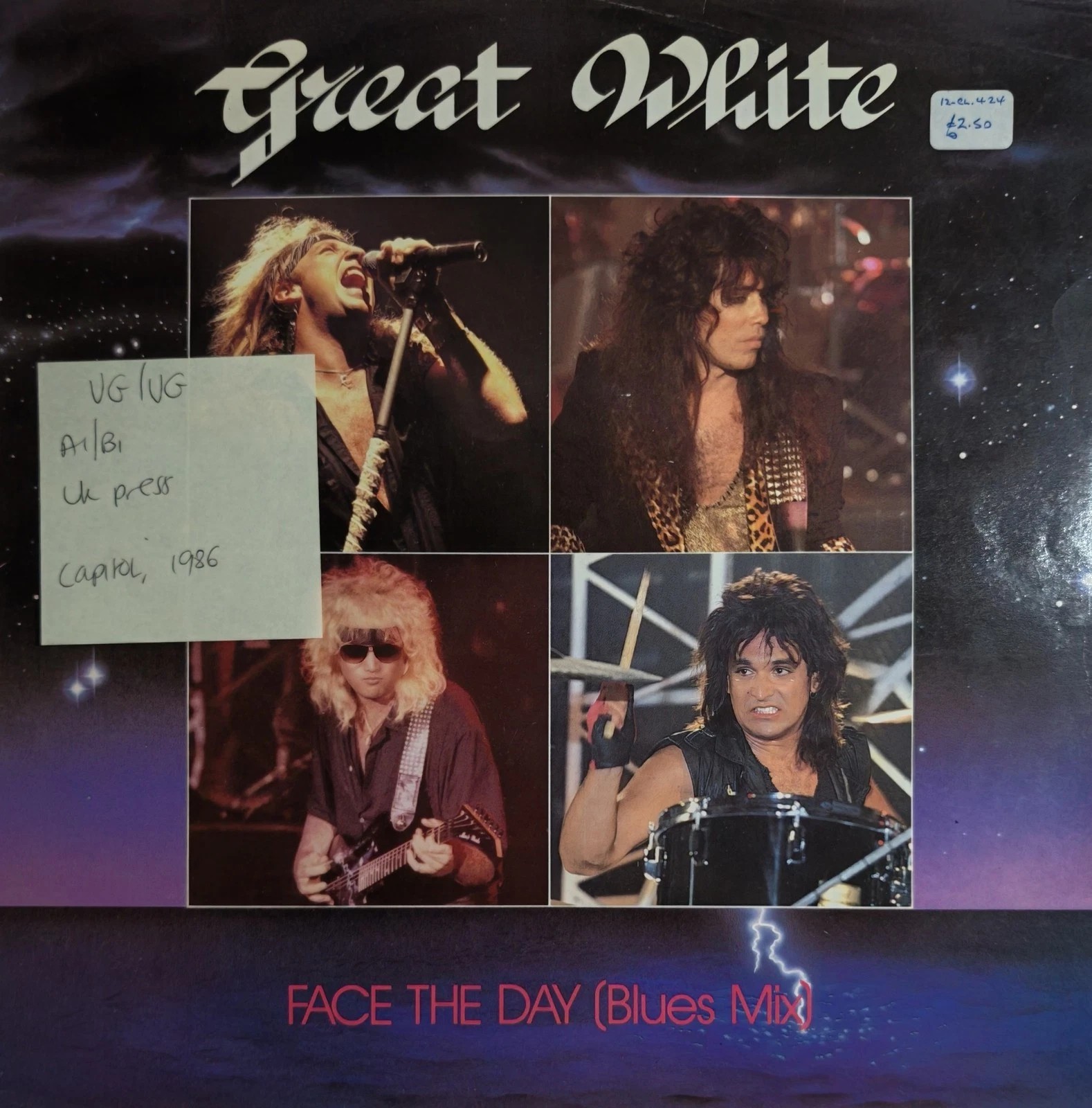 Great White Face The Day Vinyl Record 12" VG/VG 12CL 424 1986 vinyl record sleeve Great White Face The Day Vinyl Record 12" VG/VG 12CL 424 1986 vinyl record sleeve
