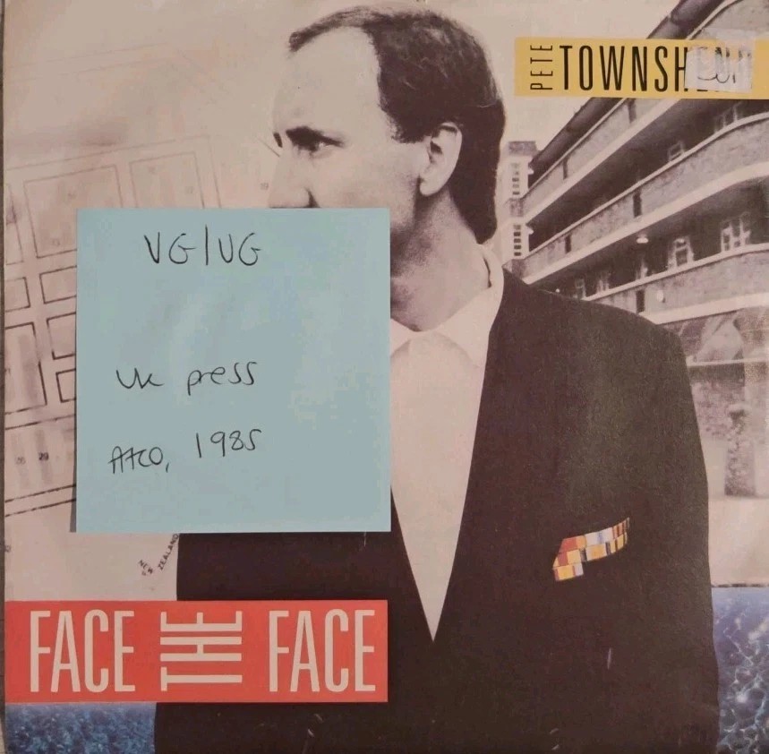 Pete Townsend Face The Face Vinyl Record VG/VG U8859T 1985 vinyl record sleeve Pete Townsend Face The Face Vinyl Record VG/VG U8859T 1985 vinyl record sleeve