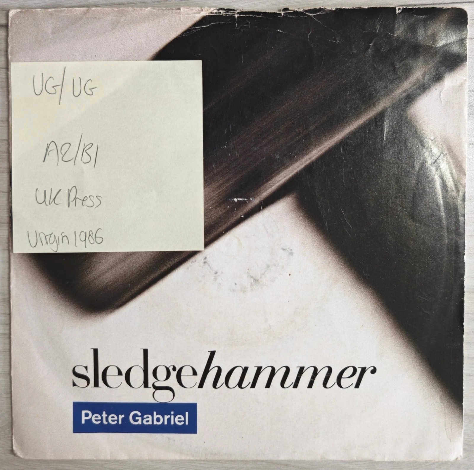 Peter Gabriel Sledgehammer Vinyl Record 7" VG/VG PGS 1 1986 vinyl record sleeve Peter Gabriel Sledgehammer Vinyl Record 7" VG/VG PGS 1 1986 vinyl record sleeve