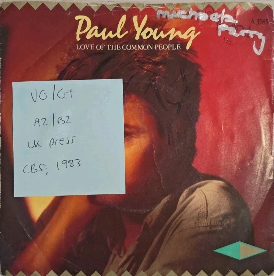 Paul Young Love Of The Common People Vinyl Record 7" VG/G+ A 3585 1983 vinyl record sleeve Paul Young Love Of The Common People Vinyl Record 7" VG/G+ A 3585 1983 vinyl record sleeve