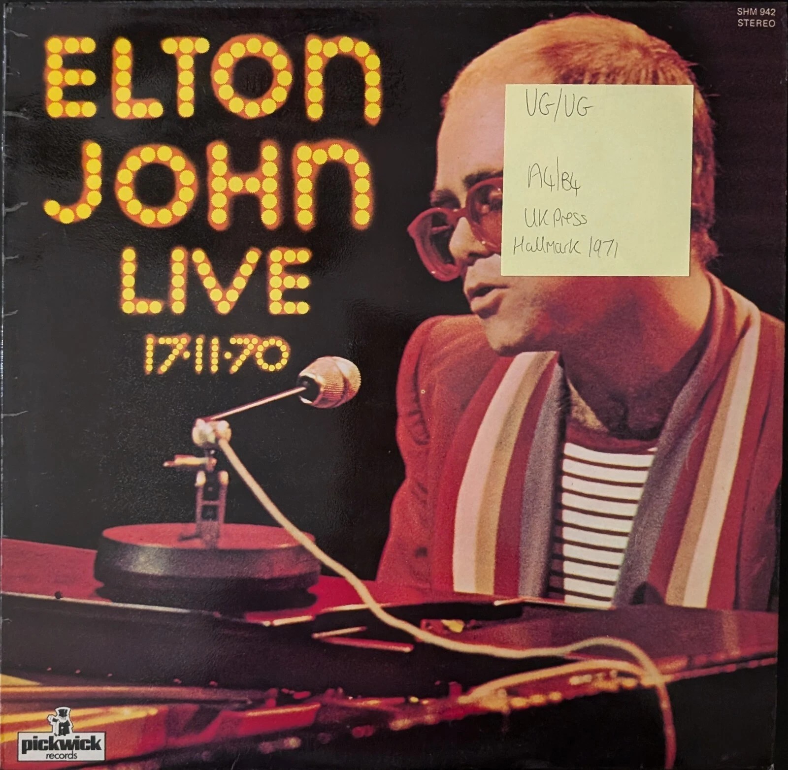 Elton John Elton John Live 17-11–70 Vinyl Record LP VG/VG SHM942 1977 vinyl record sleeve Elton John Elton John Live 17-11–70 Vinyl Record LP VG/VG SHM942 1977 vinyl record sleeve