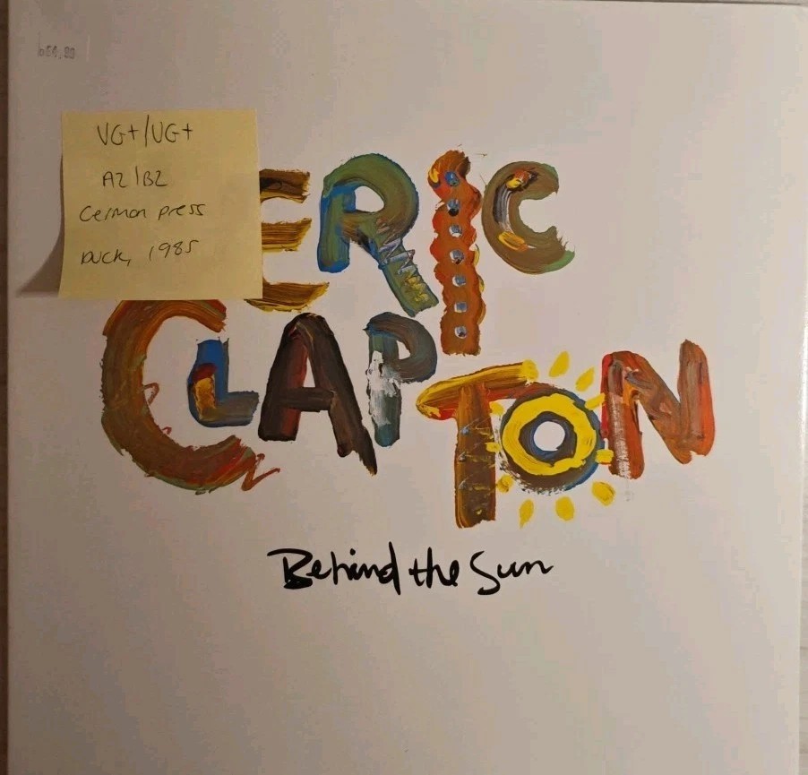 Eric Clapton Behind the Sun Vinyl Record LP VG+/VG+ 925166-1 1985 vinyl record sleeve Eric Clapton Behind the Sun Vinyl Record LP VG+/VG+ 925166-1 1985 vinyl record sleeve