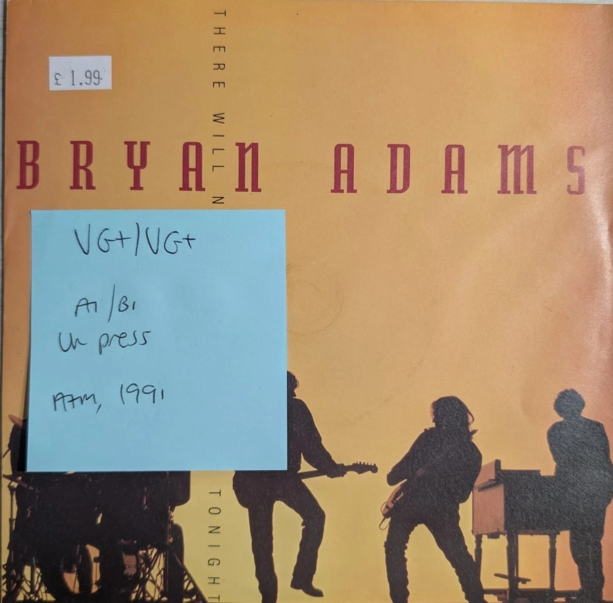 Bryan Adams There Will Never Be Another Tonight Vinyl Record VG+/VG+ AM838 1991 vinyl record sleeve Bryan Adams There Will Never Be Another Tonight Vinyl Record VG+/VG+ AM838 1991 vinyl record sleeve