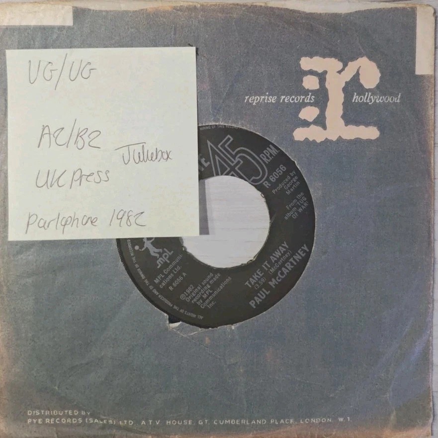 Paul McCartney Take It Away Vinyl Record VG/VG R6056 1982 vinyl record sleeve Paul McCartney Take It Away Vinyl Record VG/VG R6056 1982 vinyl record sleeve